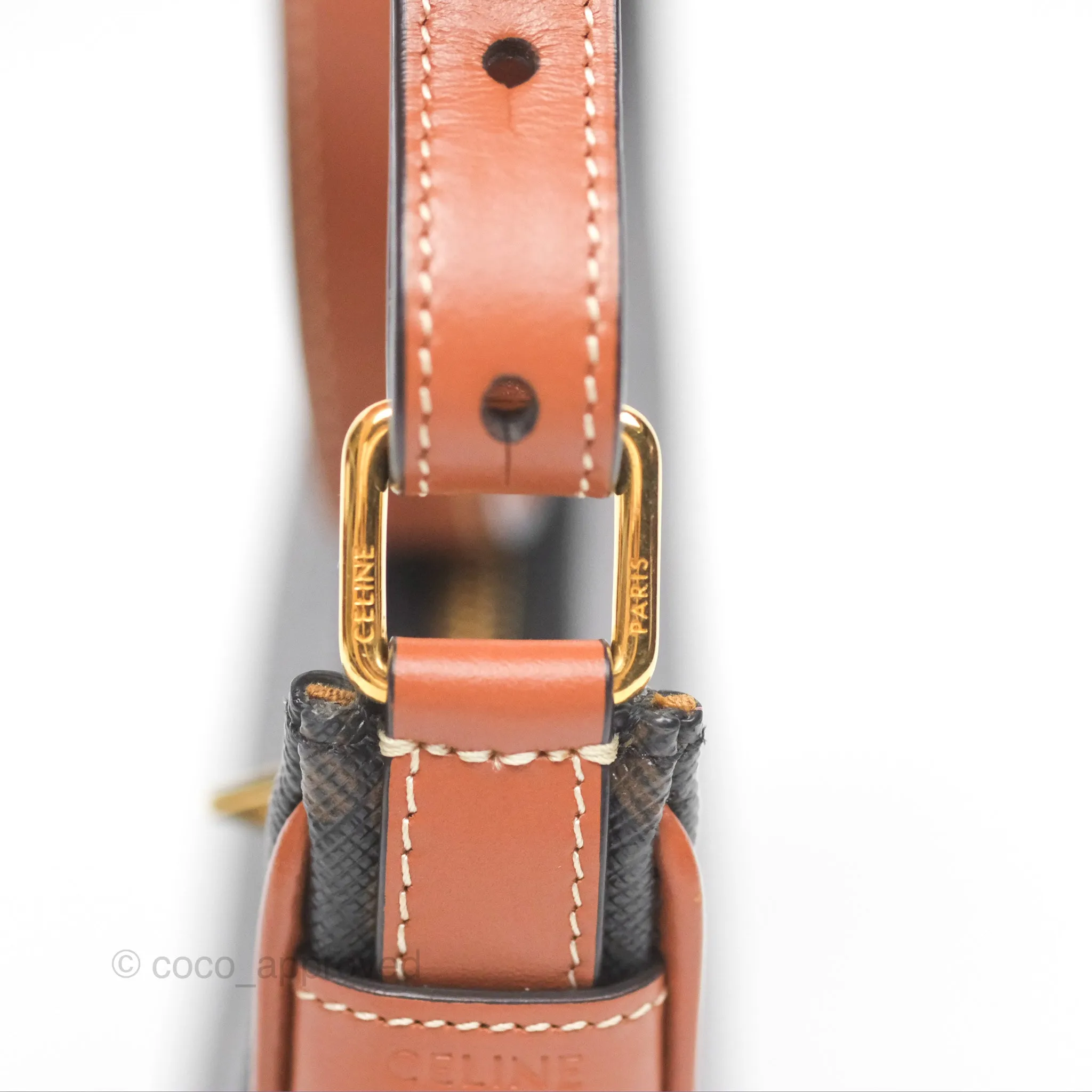 Celine Mini Ava Bag In Triomphe Canvas Calfskin Tan