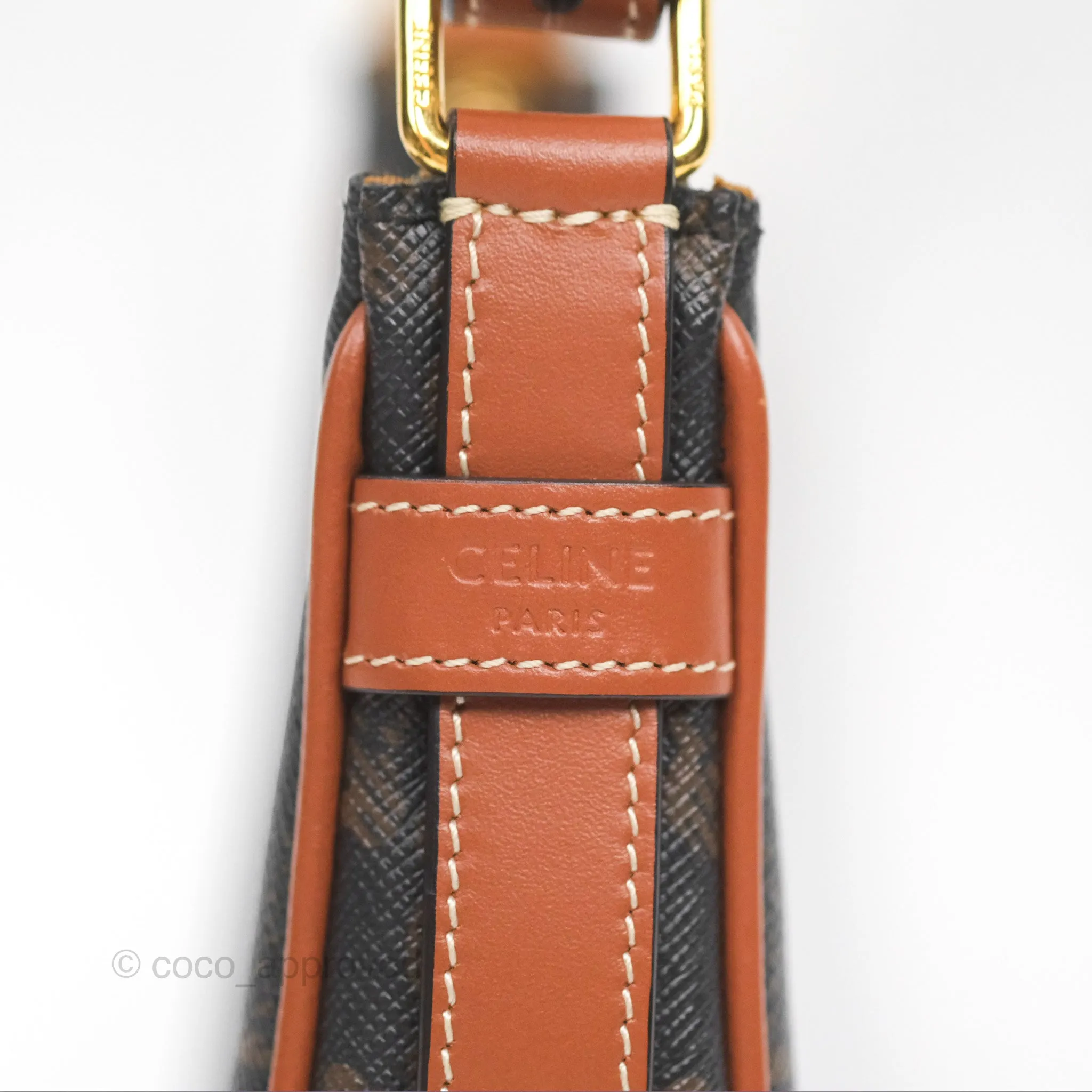 Celine Mini Ava Bag In Triomphe Canvas Calfskin Tan