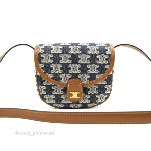 Celine Mini Besace in Navy Textile with Triomphe Embroidery Calfskin