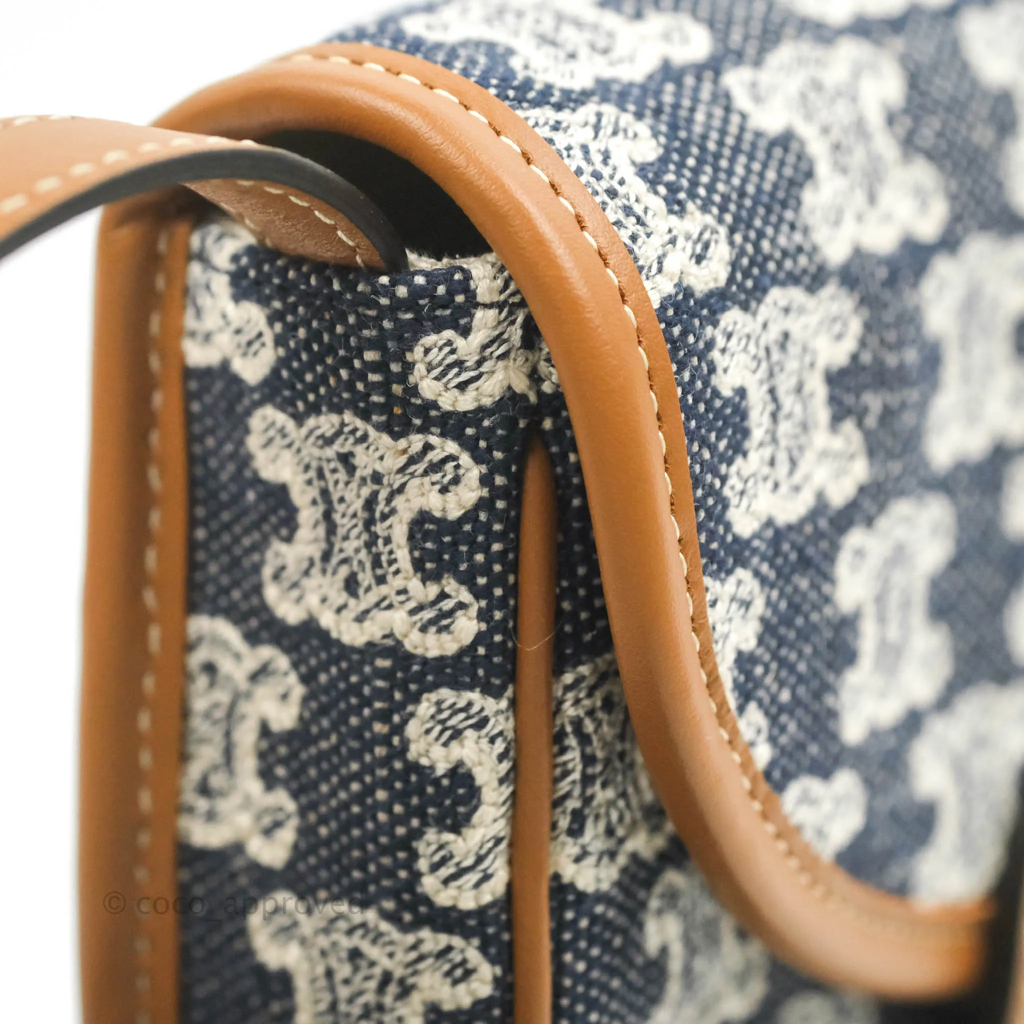 Celine Mini Besace in Navy Textile with Triomphe Embroidery Calfskin