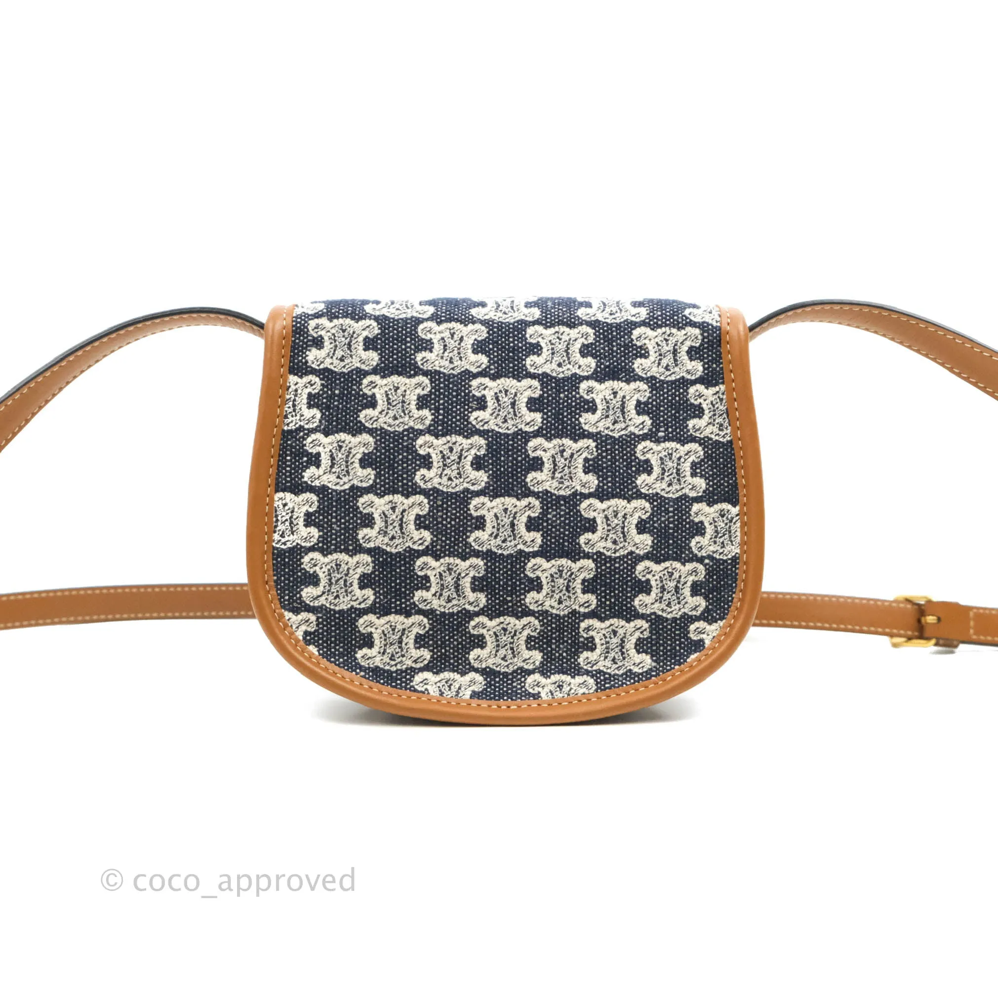 Celine Mini Besace in Navy Textile with Triomphe Embroidery Calfskin