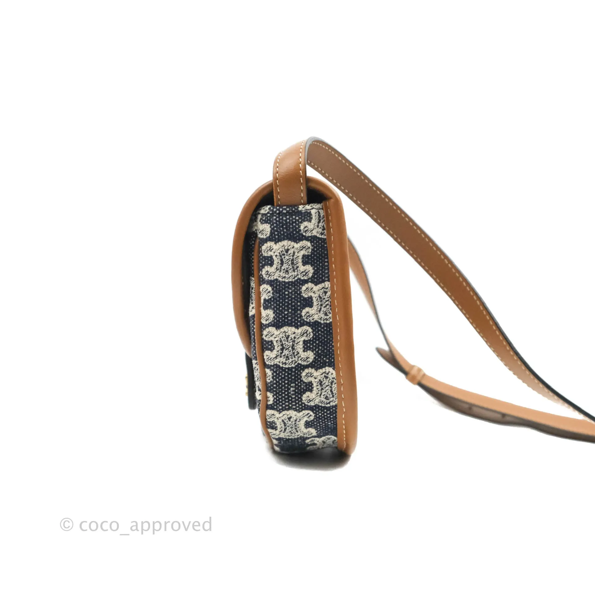 Celine Mini Besace in Navy Textile with Triomphe Embroidery Calfskin