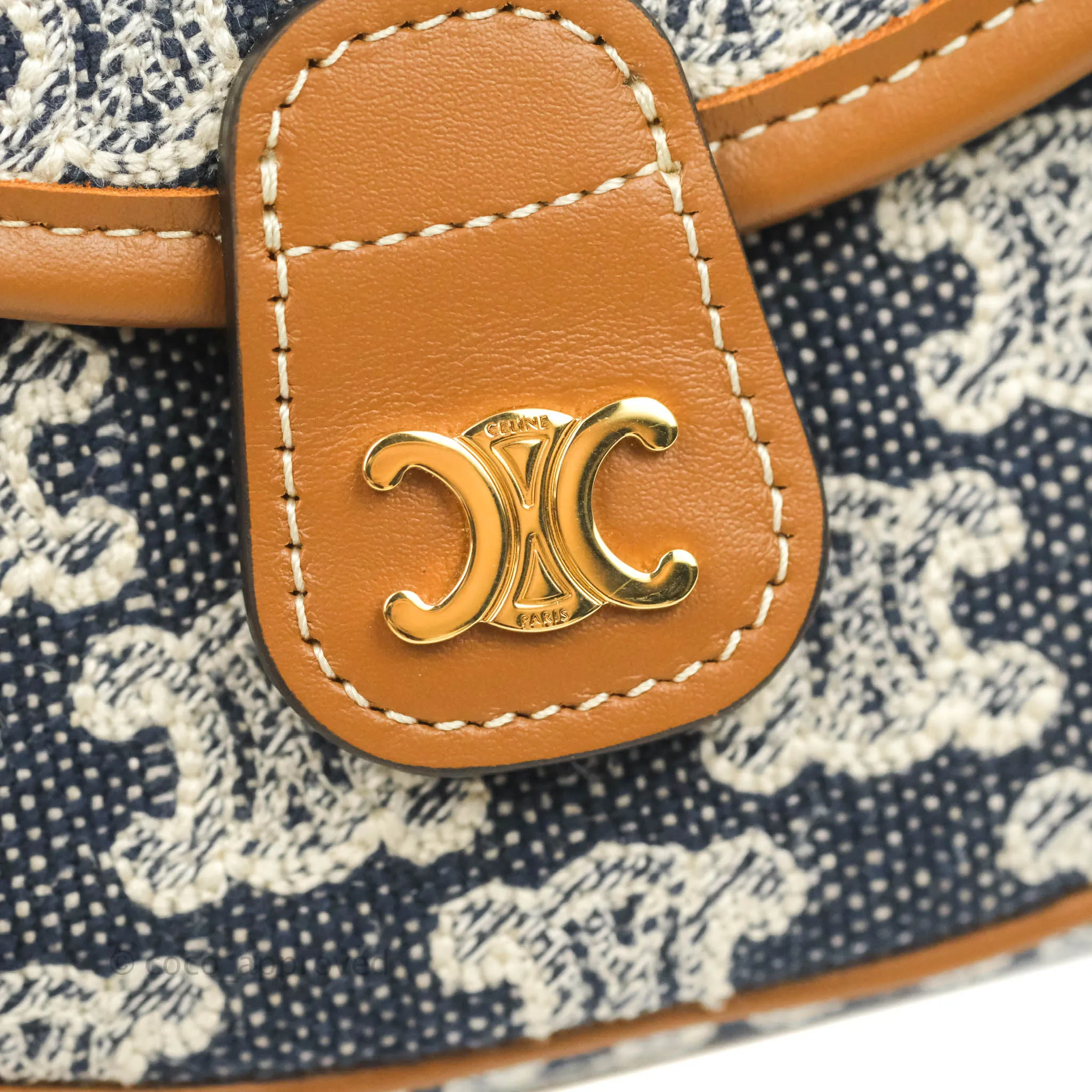 Celine Mini Besace in Navy Textile with Triomphe Embroidery Calfskin