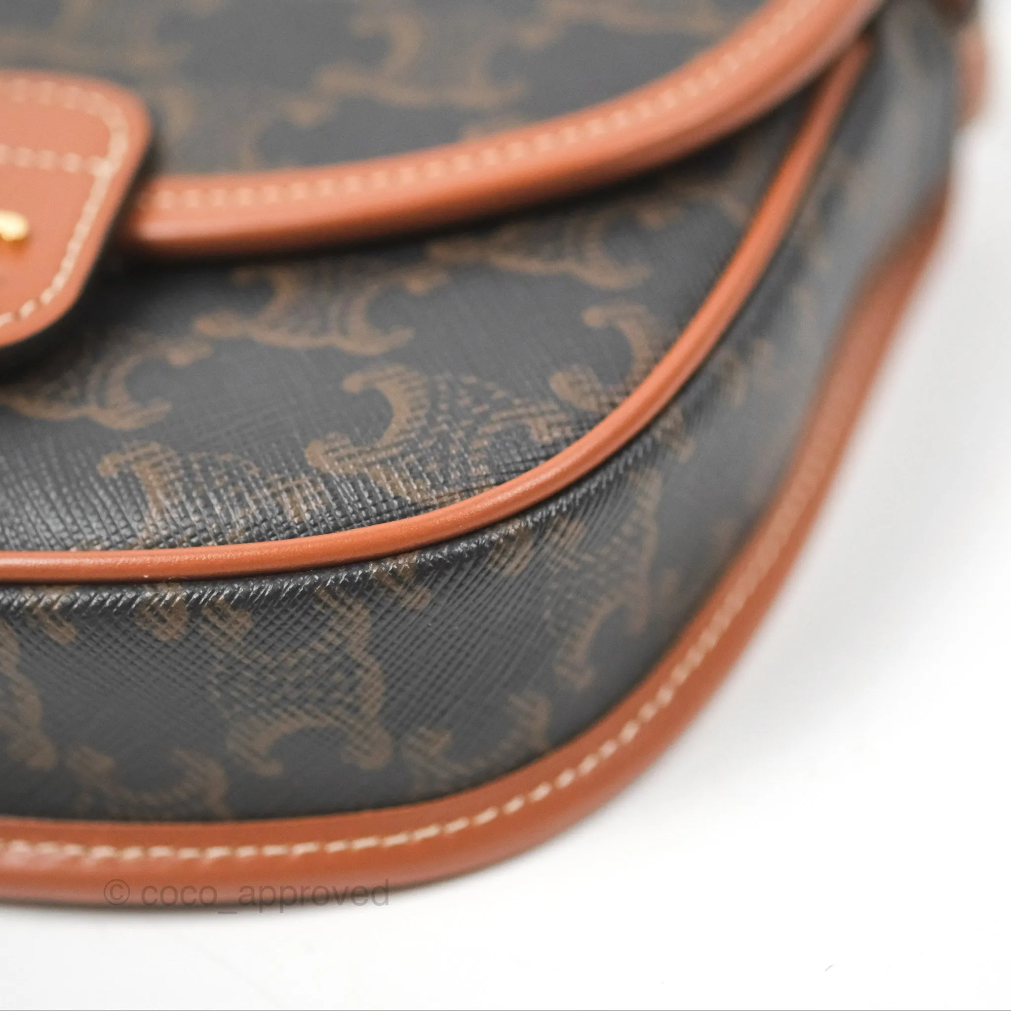 Celine Mini Besace Triomphe Canvas Calfskin Tan
