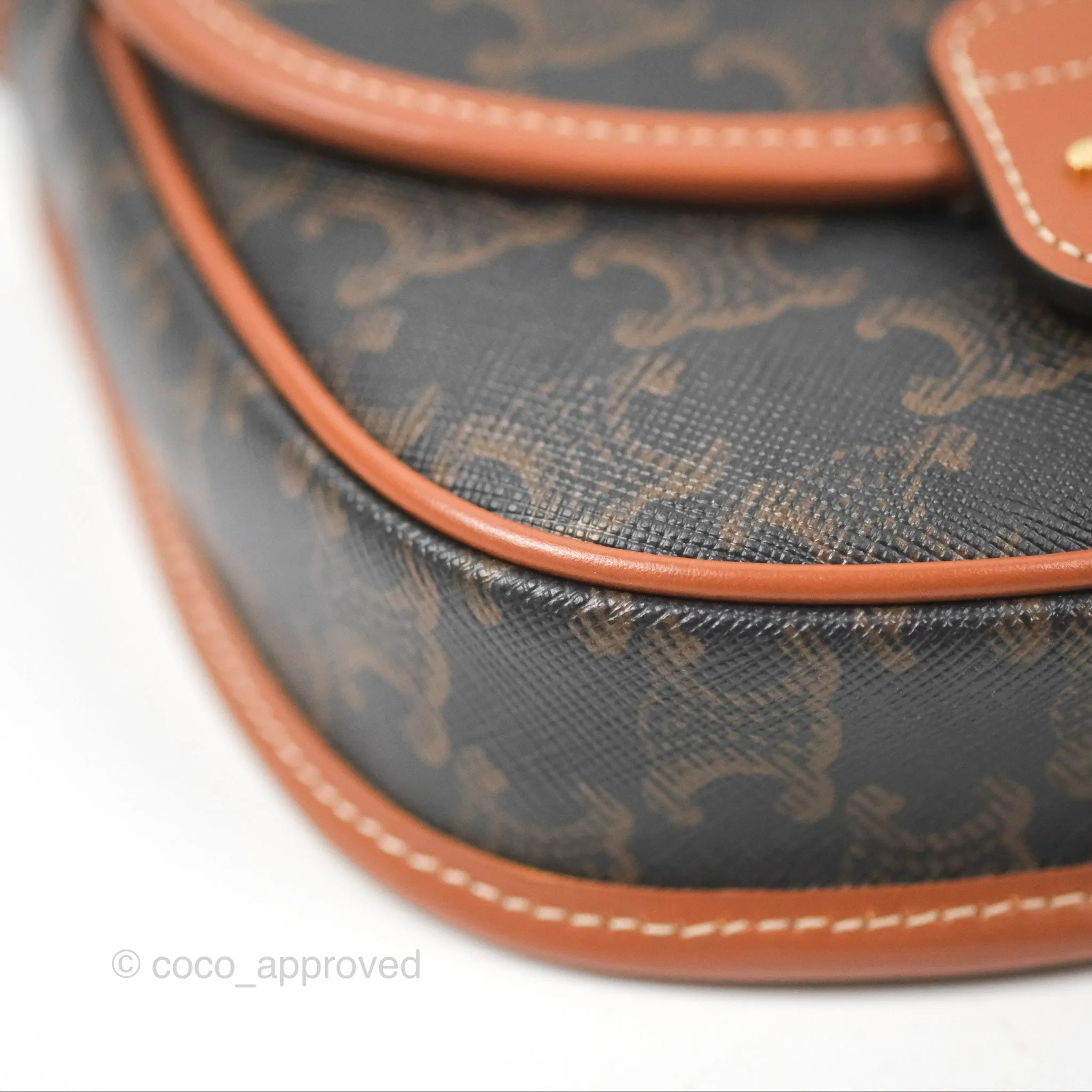 Celine Mini Besace Triomphe Canvas Calfskin Tan