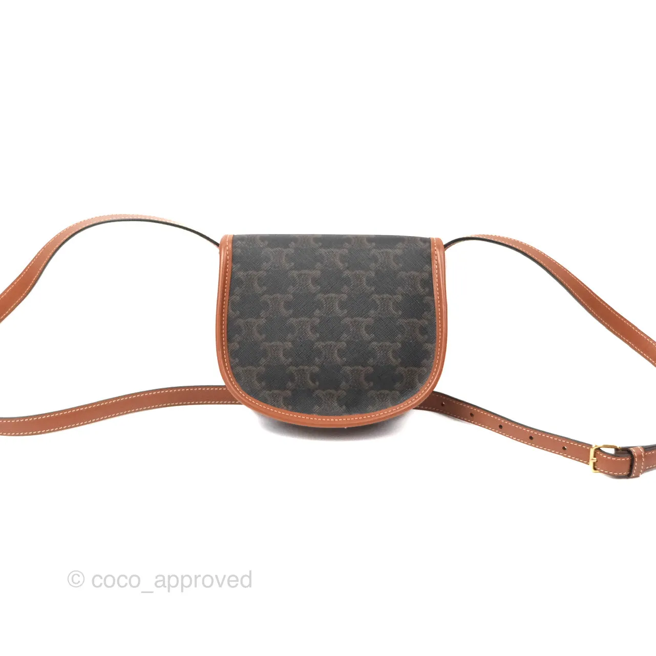 Celine Mini Besace Triomphe Canvas Calfskin Tan