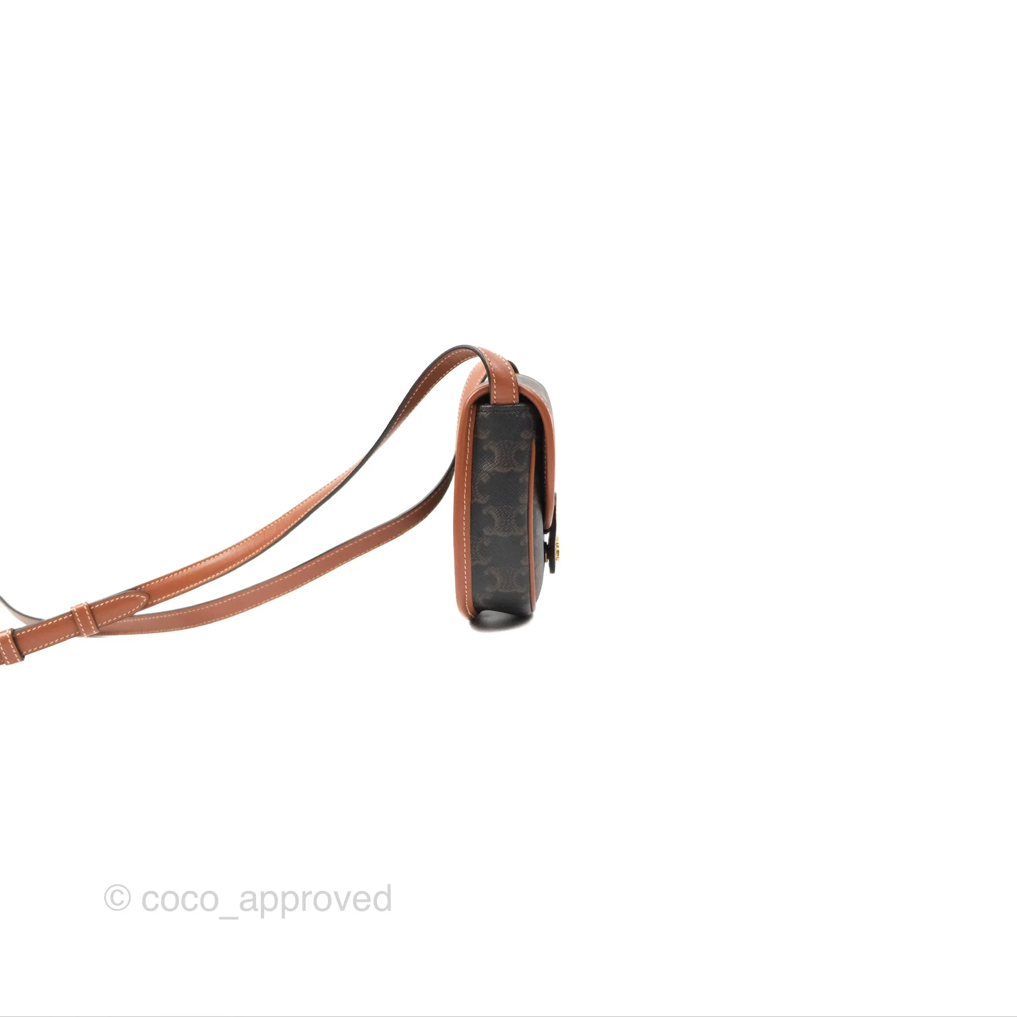 Celine Mini Besace Triomphe Canvas Calfskin Tan
