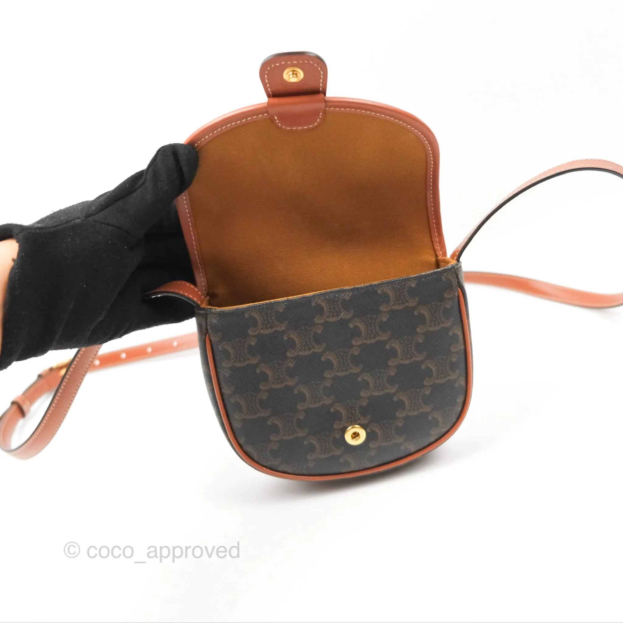 Celine Mini Besace Triomphe Canvas Calfskin Tan