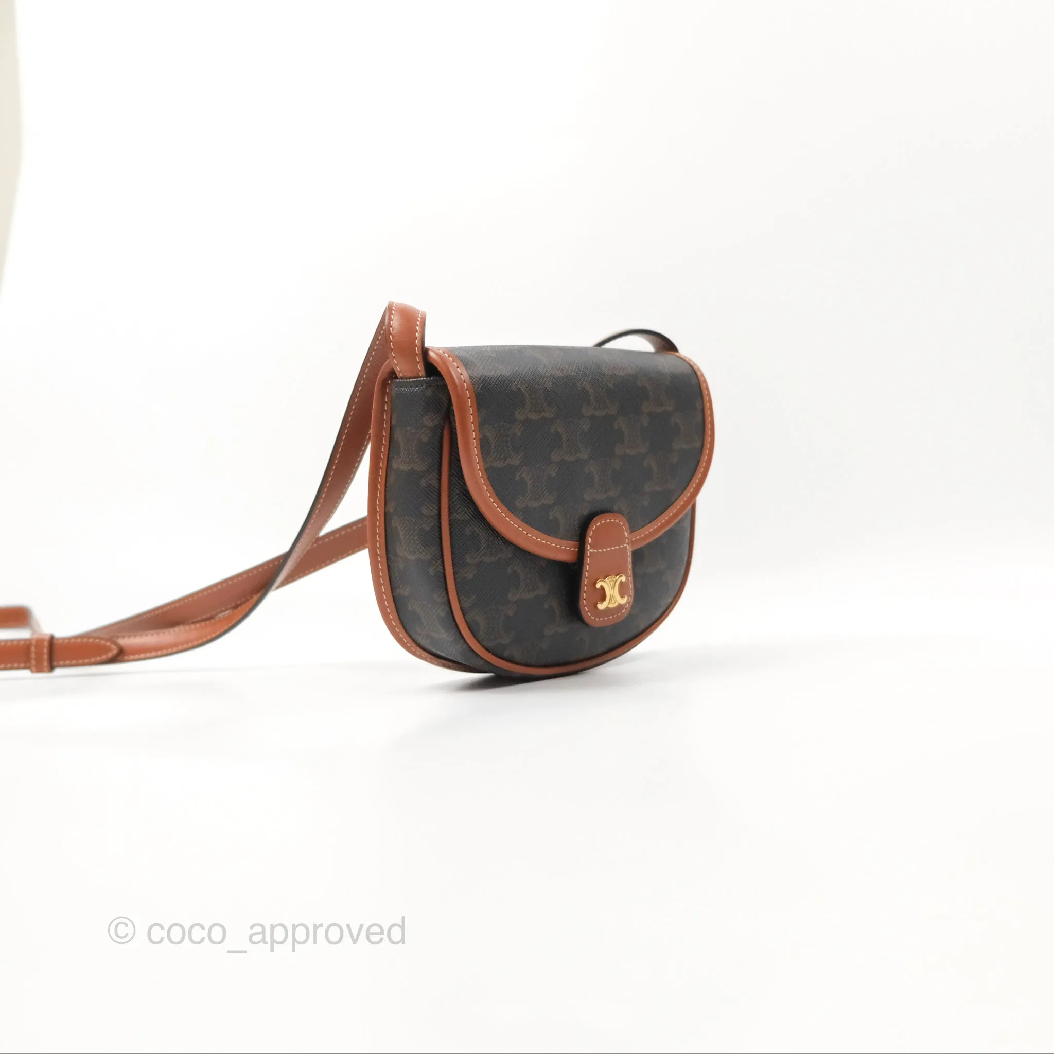 Celine Mini Besace Triomphe Canvas Calfskin Tan