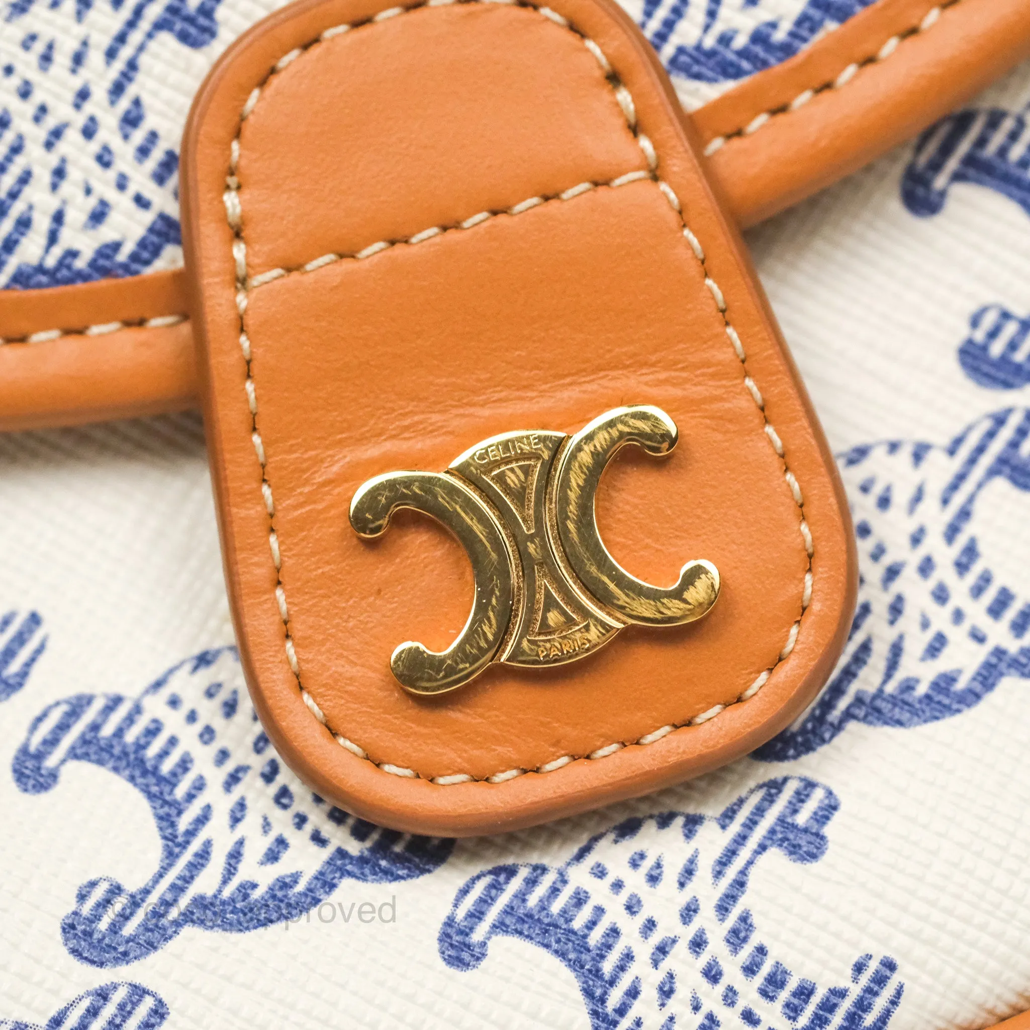 Celine Mini Besace Triomphe Embroidery Calfskin White/ Blue