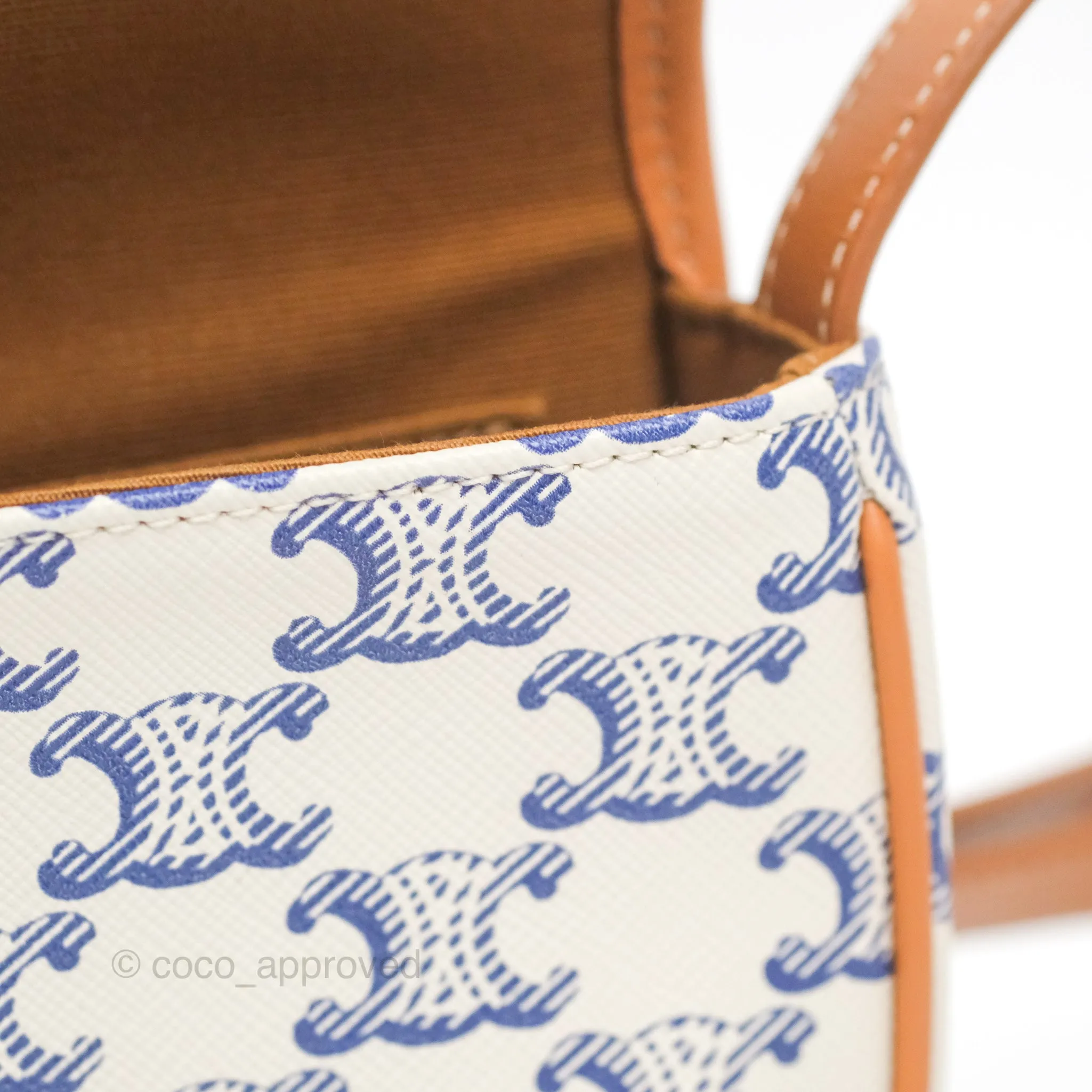 Celine Mini Besace Triomphe Embroidery Calfskin White/ Blue