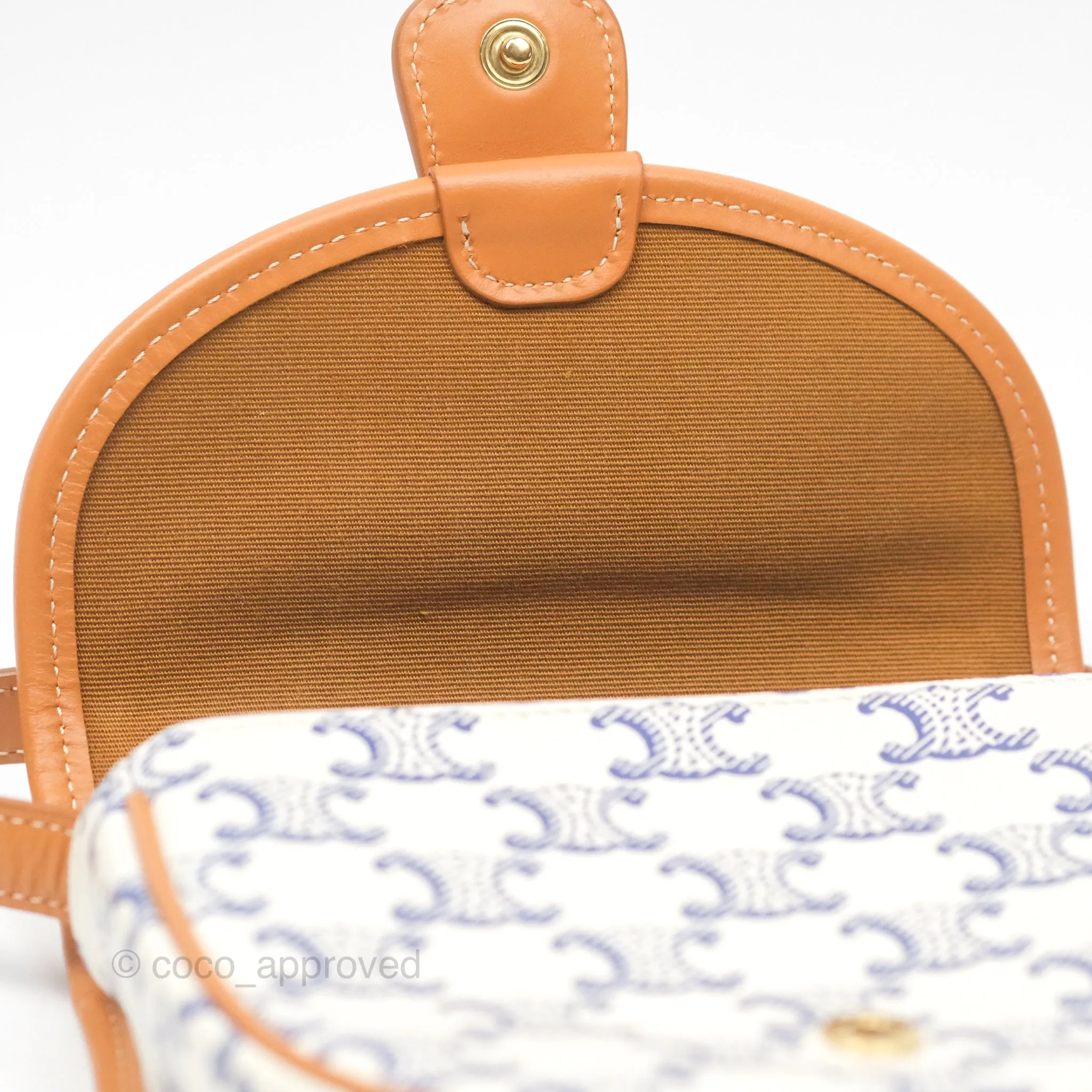 Celine Mini Besace Triomphe Embroidery Calfskin White/ Blue