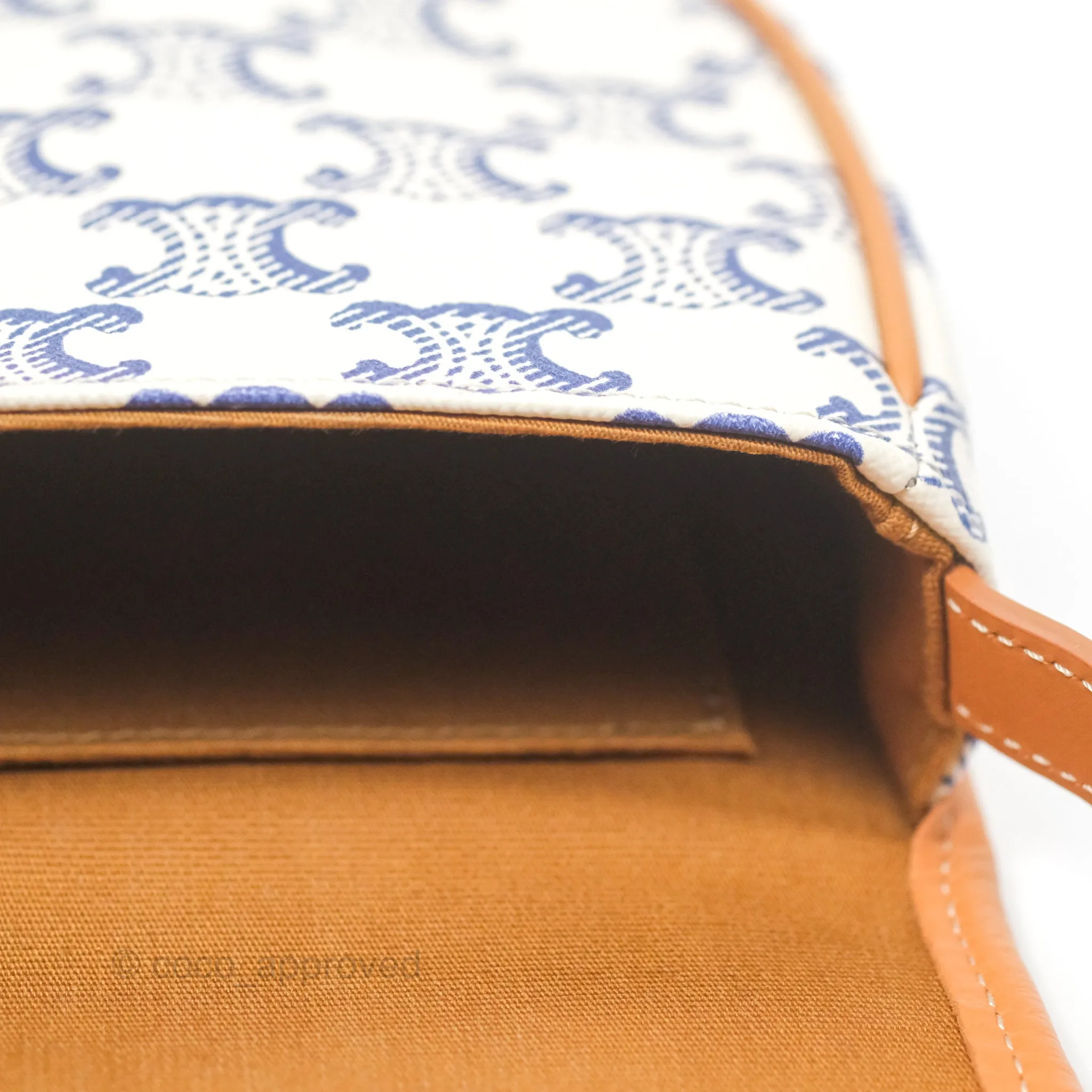 Celine Mini Besace Triomphe Embroidery Calfskin White/ Blue