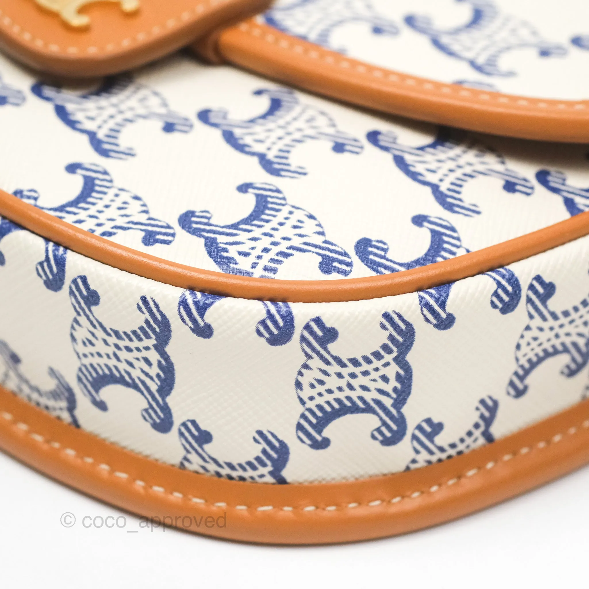 Celine Mini Besace Triomphe Embroidery Calfskin White/ Blue