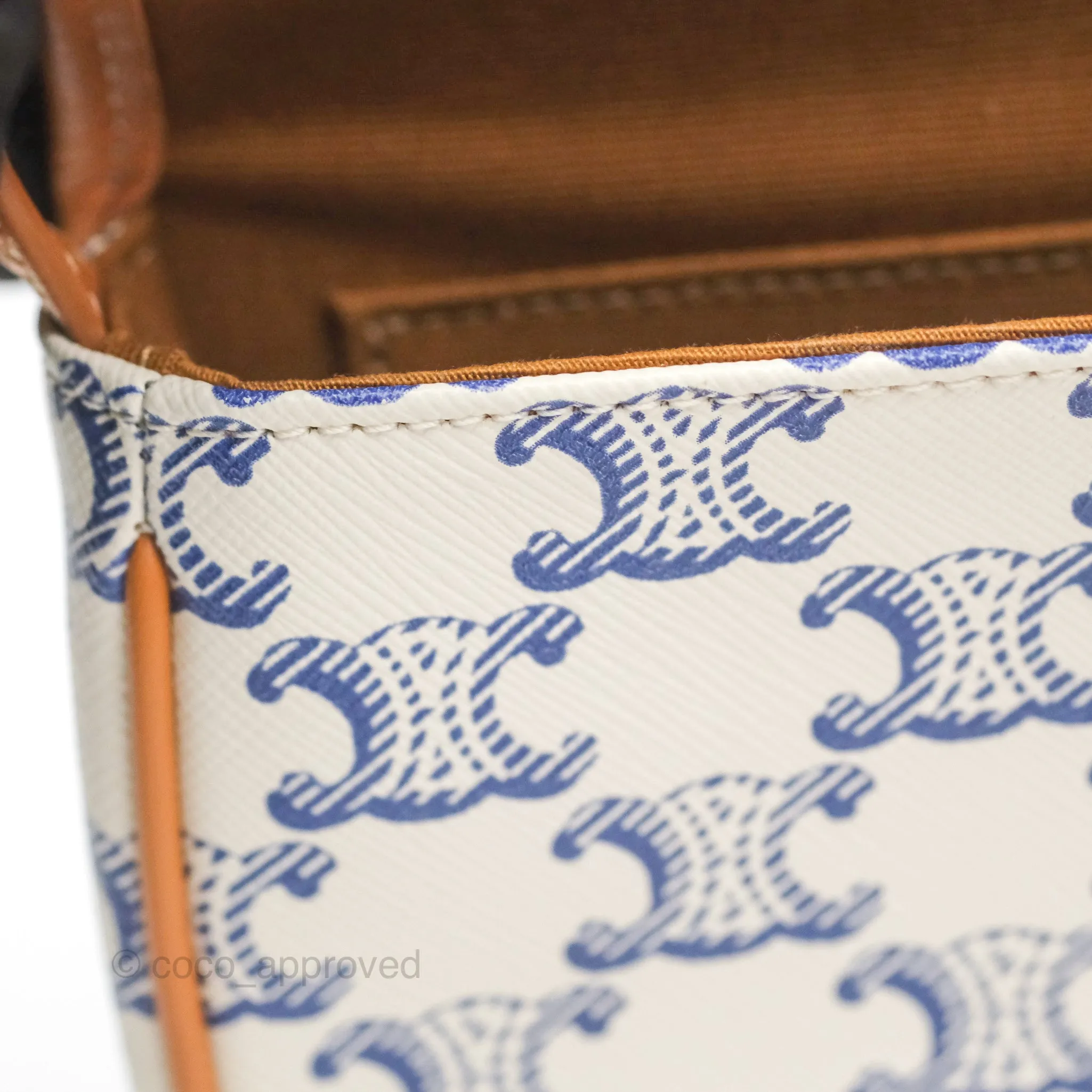 Celine Mini Besace Triomphe Embroidery Calfskin White/ Blue