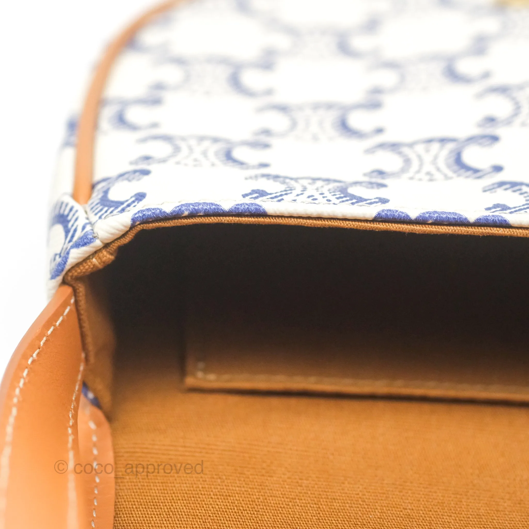 Celine Mini Besace Triomphe Embroidery Calfskin White/ Blue