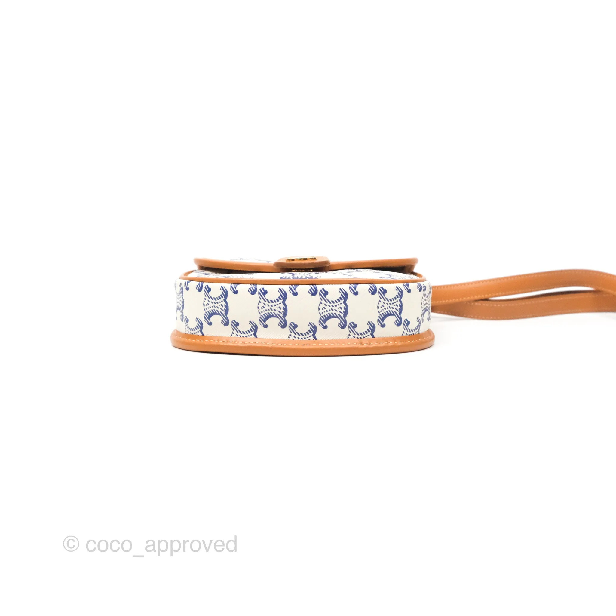 Celine Mini Besace Triomphe Embroidery Calfskin White/ Blue