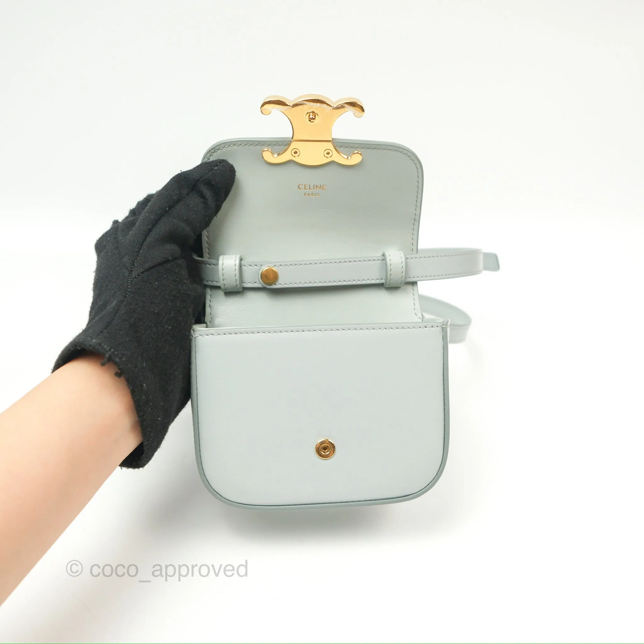 Celine Mini Claude Triomphe Bag Shiny Calfskin Soft Blue