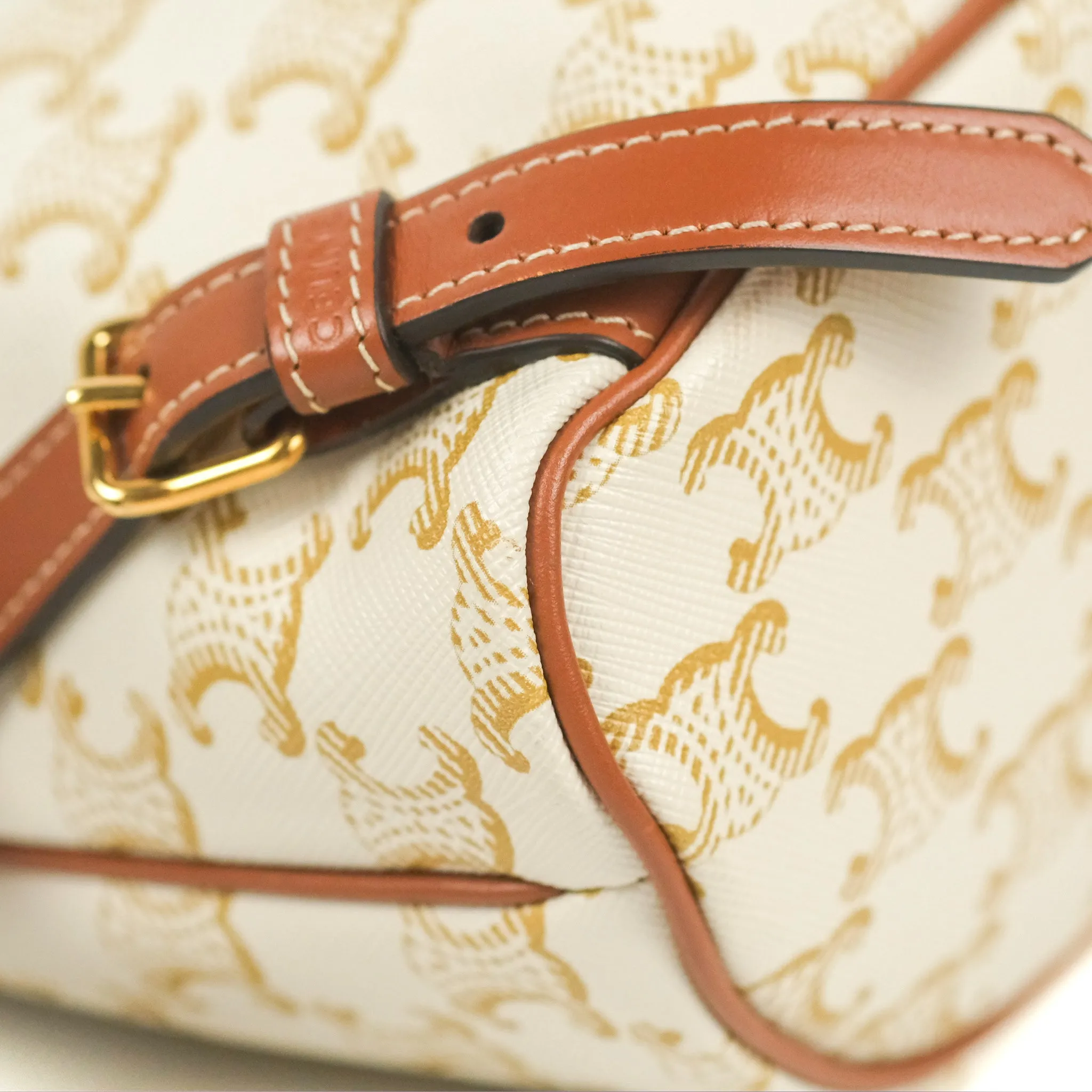 Celine Mini Floco Backpack Triomphe Canvas White Tan Calfskin