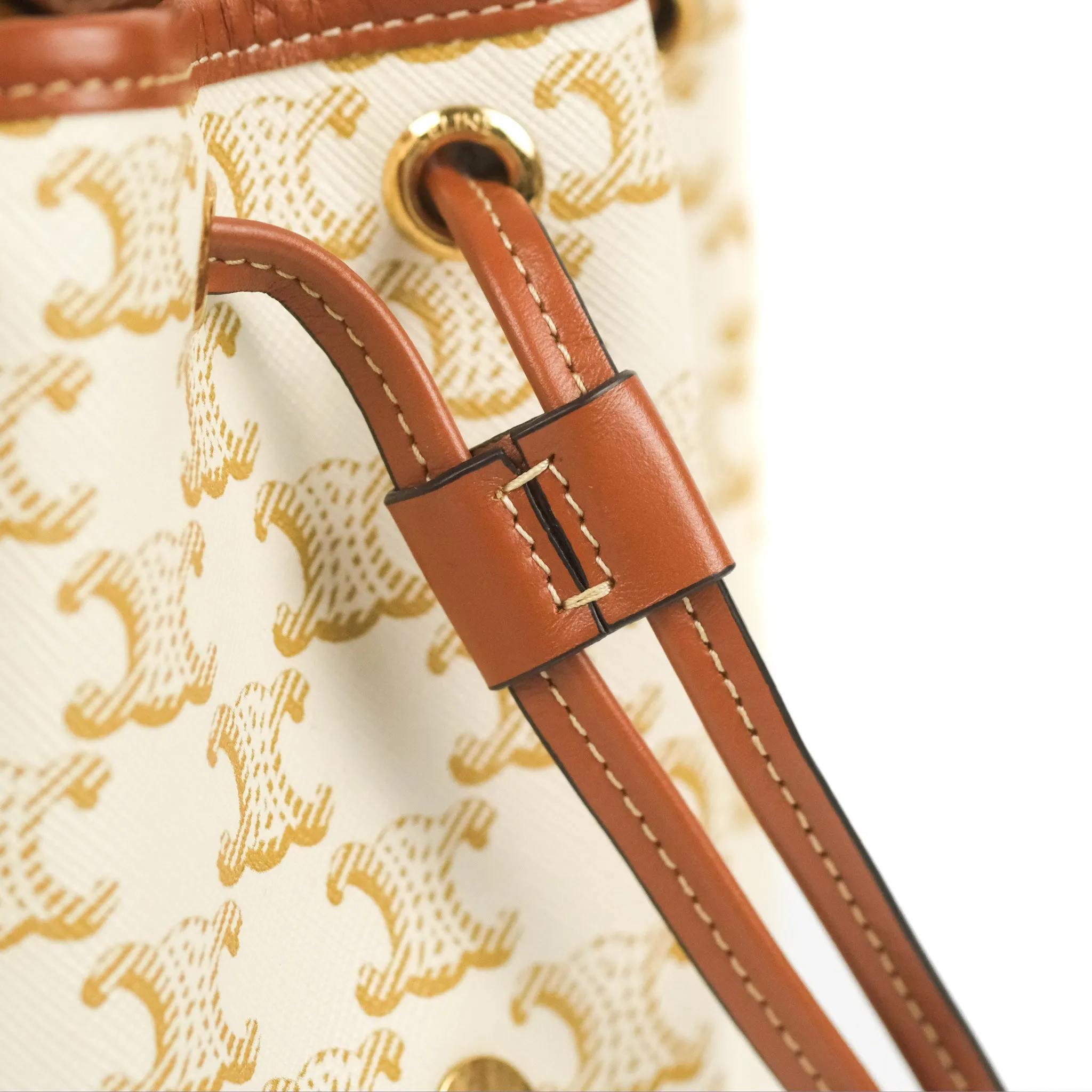 Celine Mini Floco Backpack Triomphe Canvas White Tan Calfskin