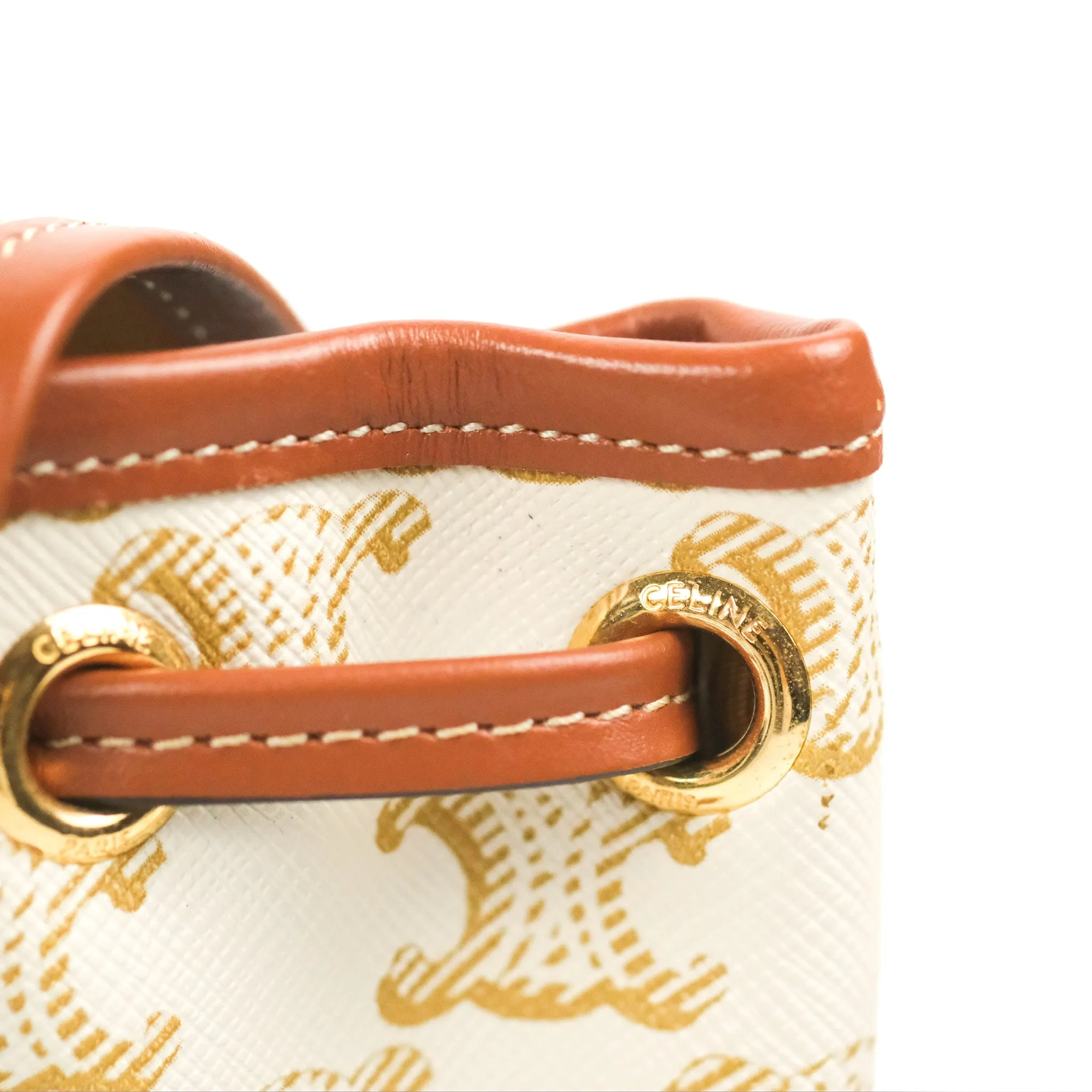 Celine Mini Floco Backpack Triomphe Canvas White Tan Calfskin