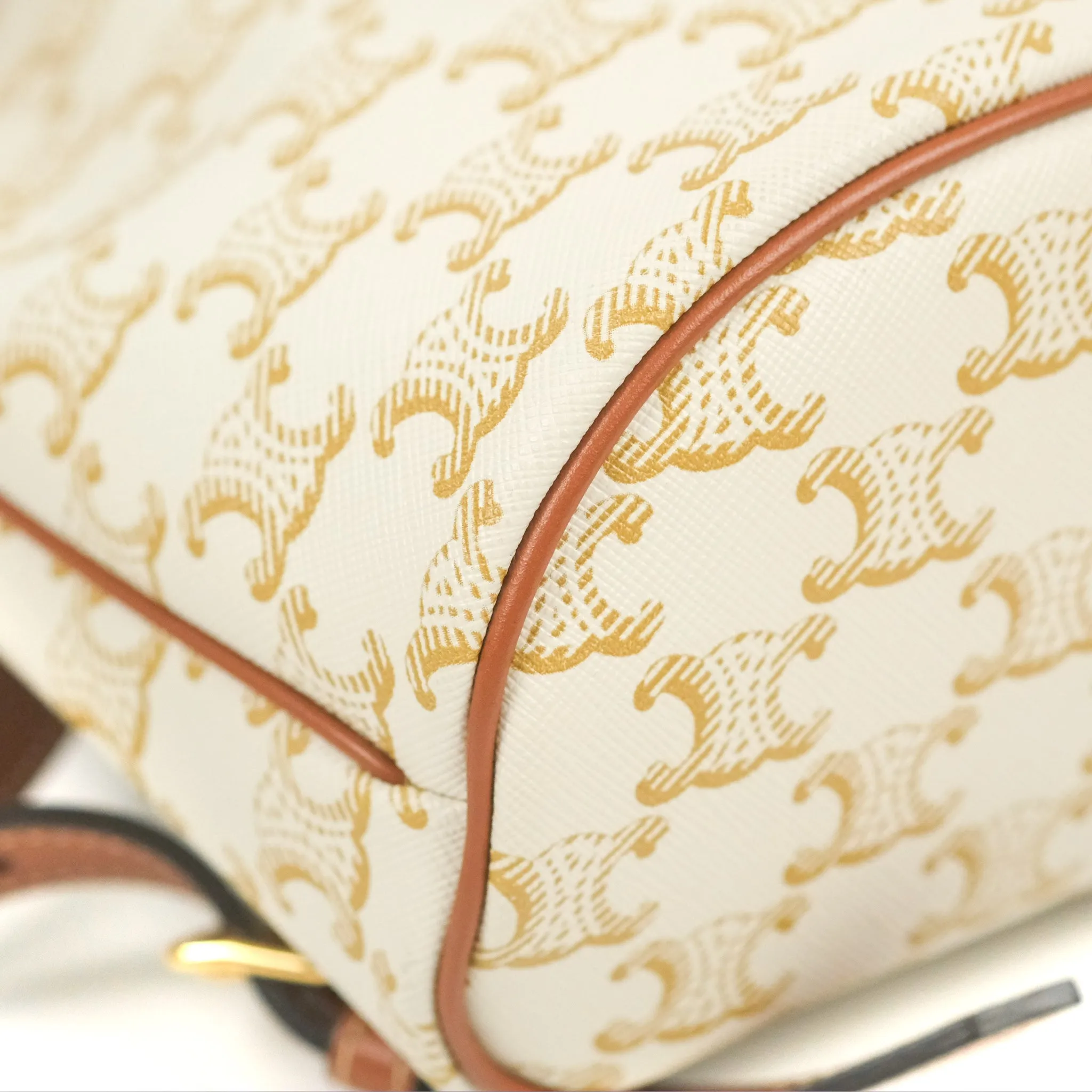 Celine Mini Floco Backpack Triomphe Canvas White Tan Calfskin