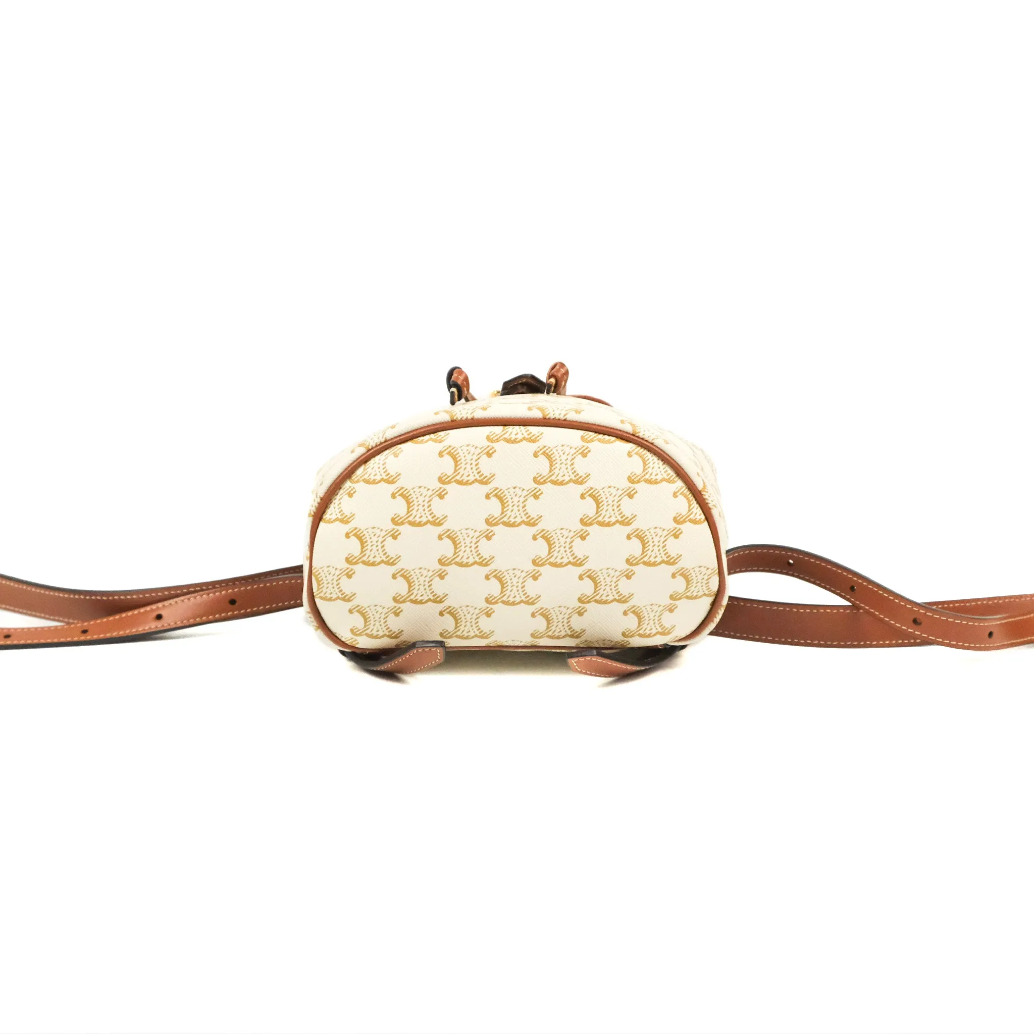 Celine Mini Floco Backpack Triomphe Canvas White Tan Calfskin