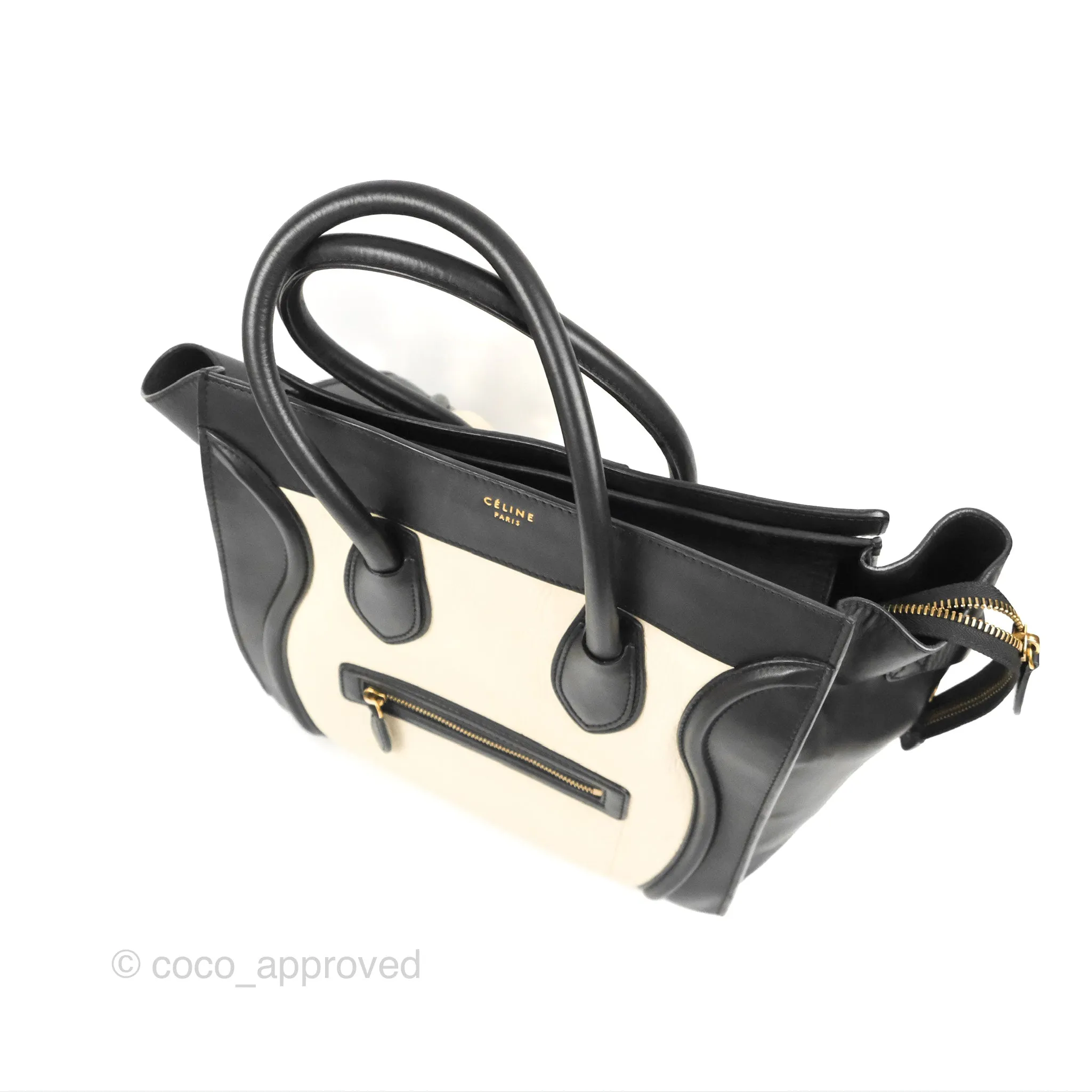 Celine Mini Luggage Bag Black/White Aged Calfskin