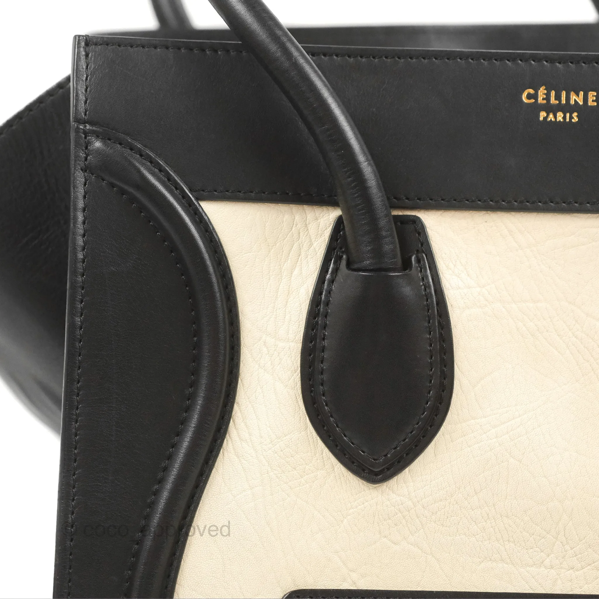 Celine Mini Luggage Bag Black/White Aged Calfskin