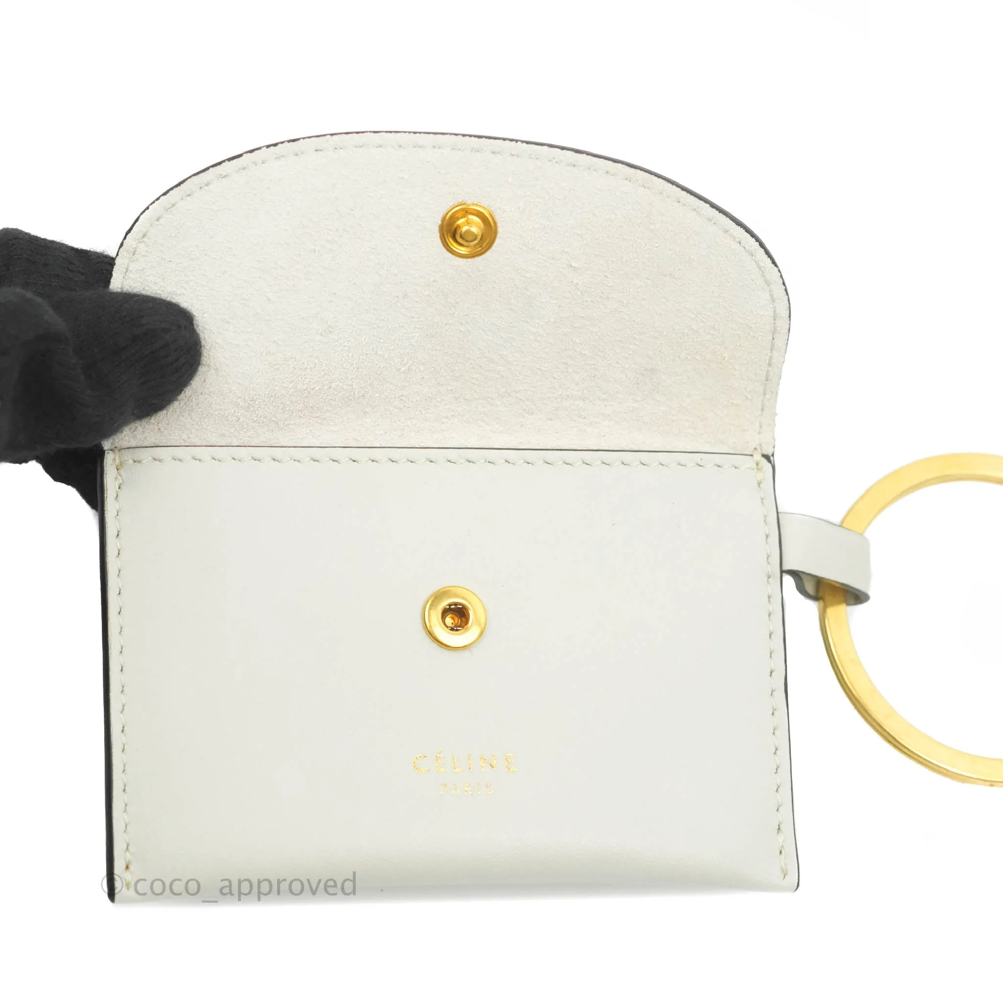 Celine Multi Key Ring Coin Card Case Light Grey Calfskin