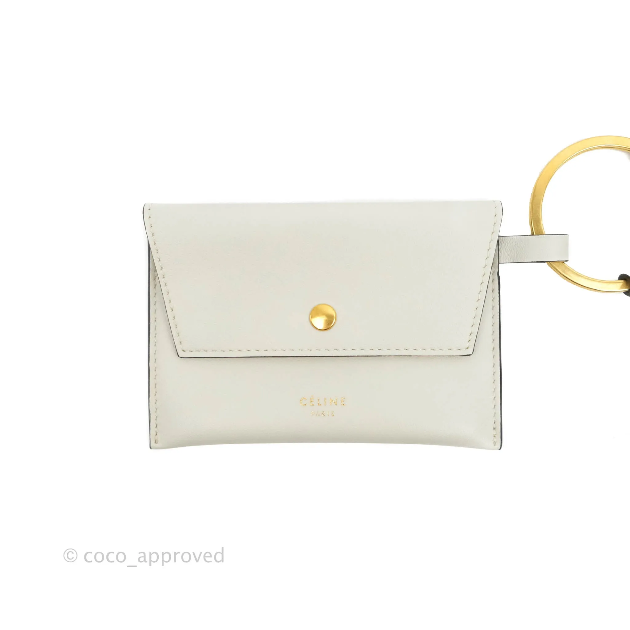 Celine Multi Key Ring Coin Card Case Light Grey Calfskin