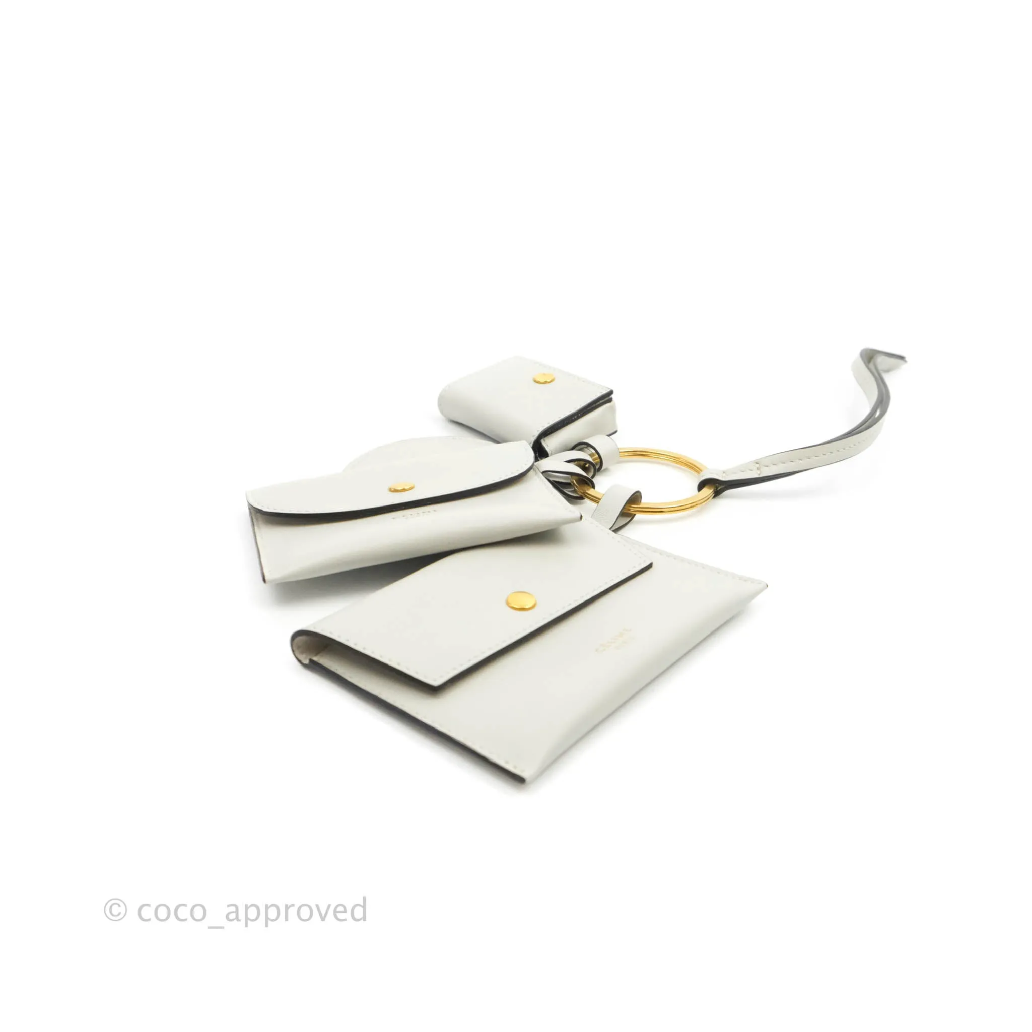 Celine Multi Key Ring Coin Card Case Light Grey Calfskin
