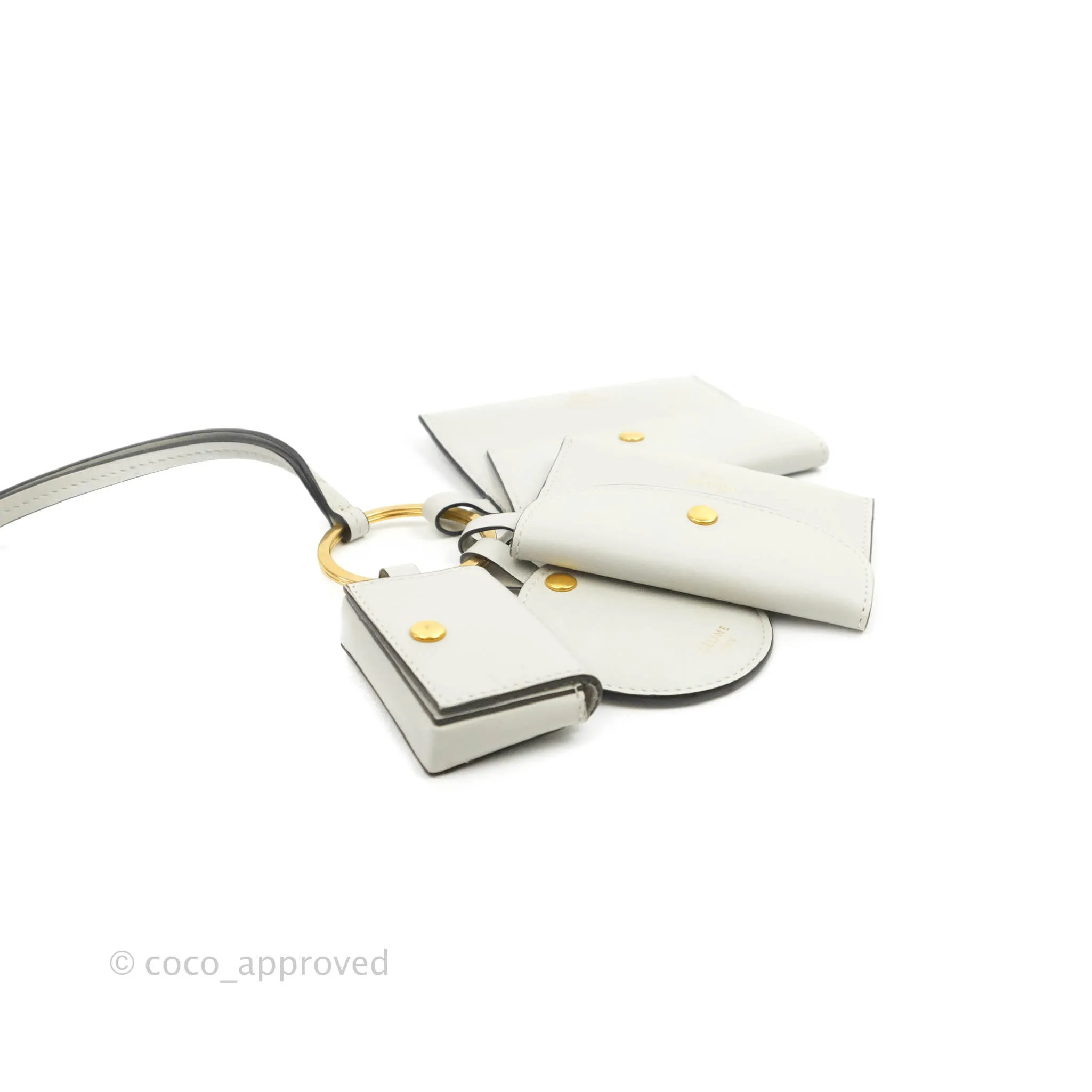 Celine Multi Key Ring Coin Card Case Light Grey Calfskin