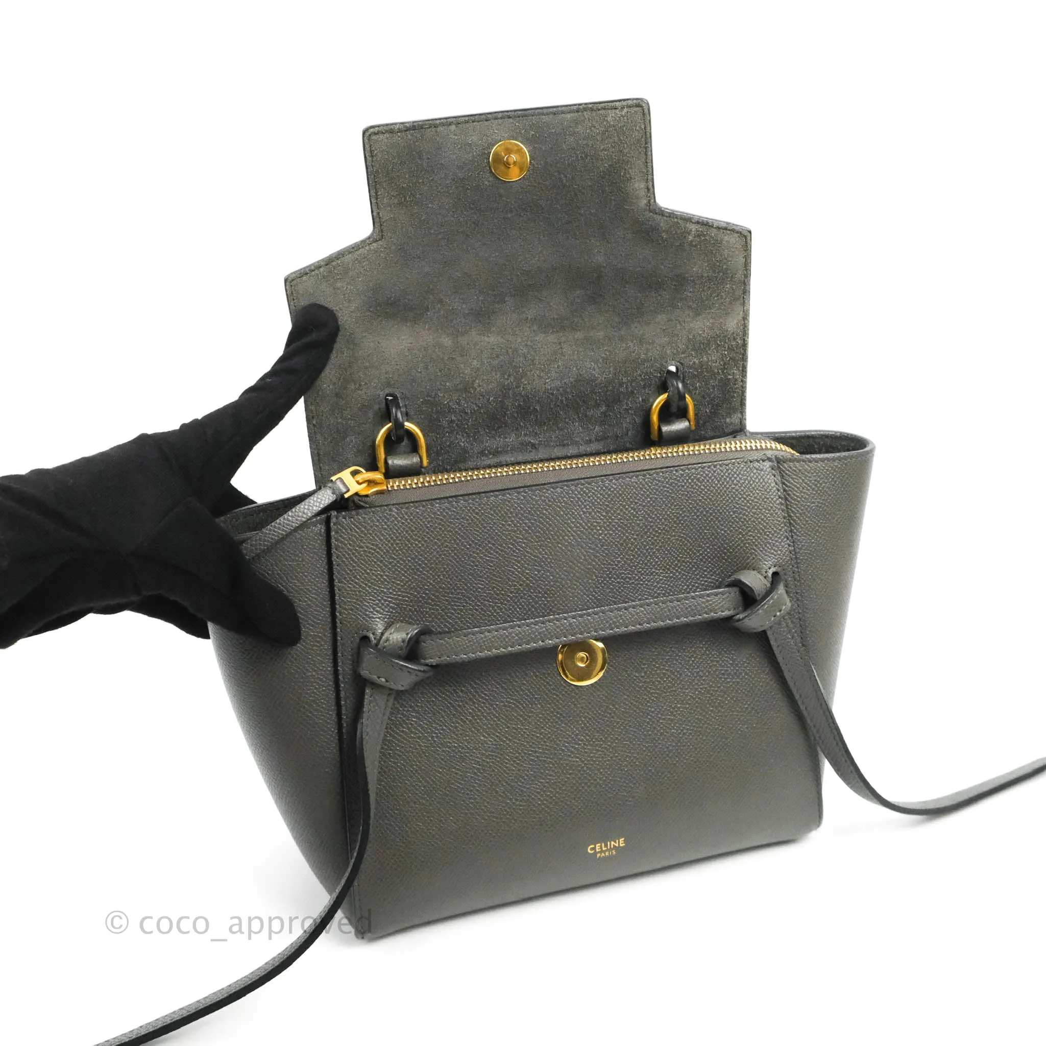 Celine Nano Belt Bag Grey Grained Calfskin Gold Hardware