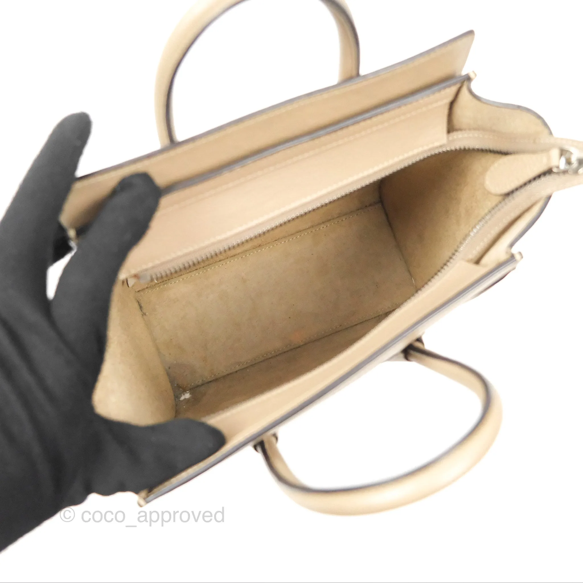 Celine Nano Luggage Bag Dune Drummed Calfskin