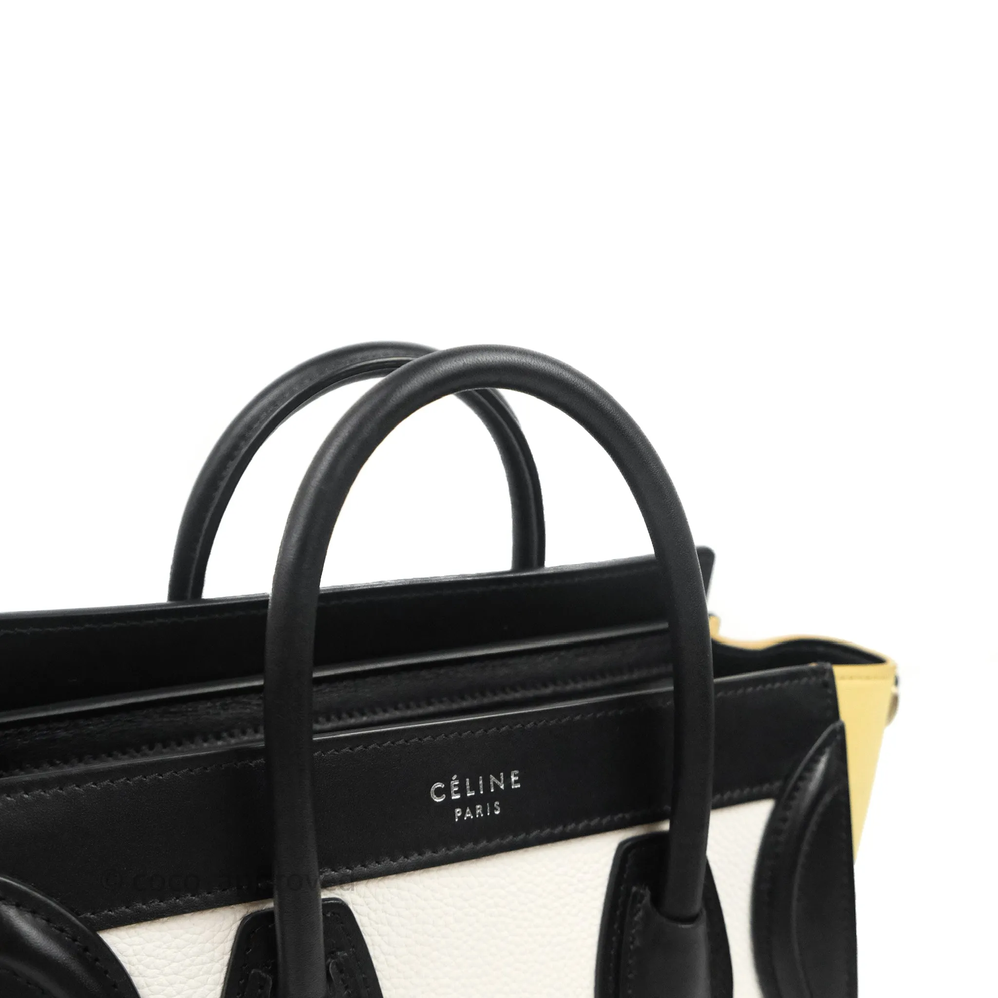 Celine Nano Luggage Bag Tricolour Light Beige/White/Black Grained Calfskin