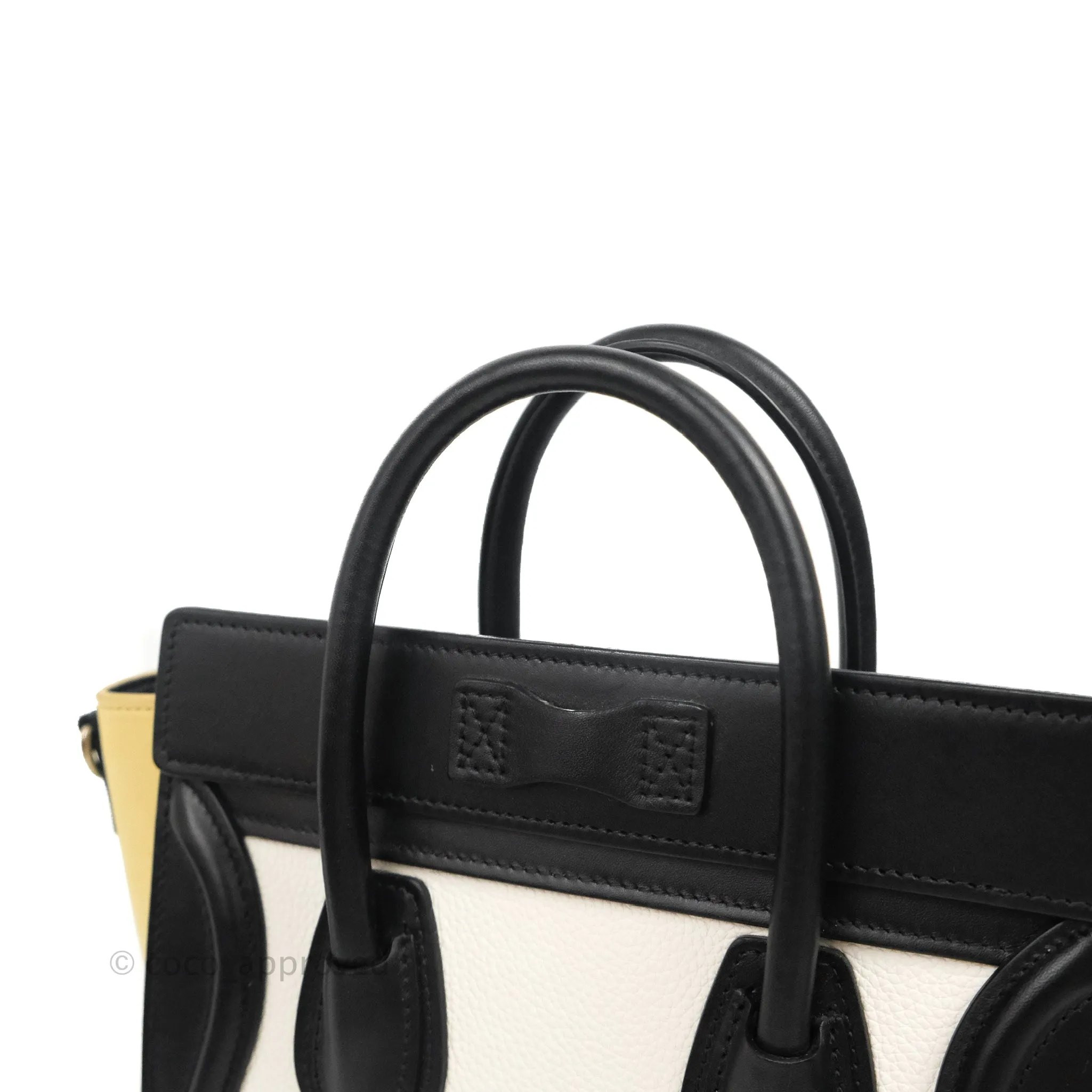 Celine Nano Luggage Bag Tricolour Light Beige/White/Black Grained Calfskin