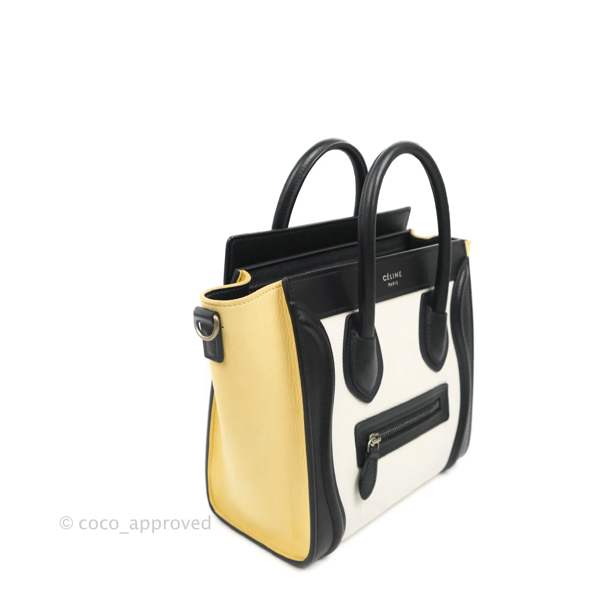 Celine Nano Luggage Bag Tricolour Light Beige/White/Black Grained Calfskin