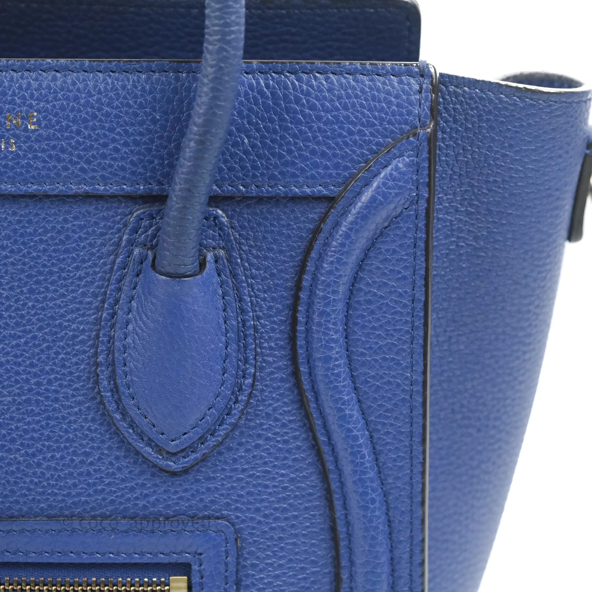 Celine Nano Luggage Dark Blue Drummed Calfskin Gold Hardware