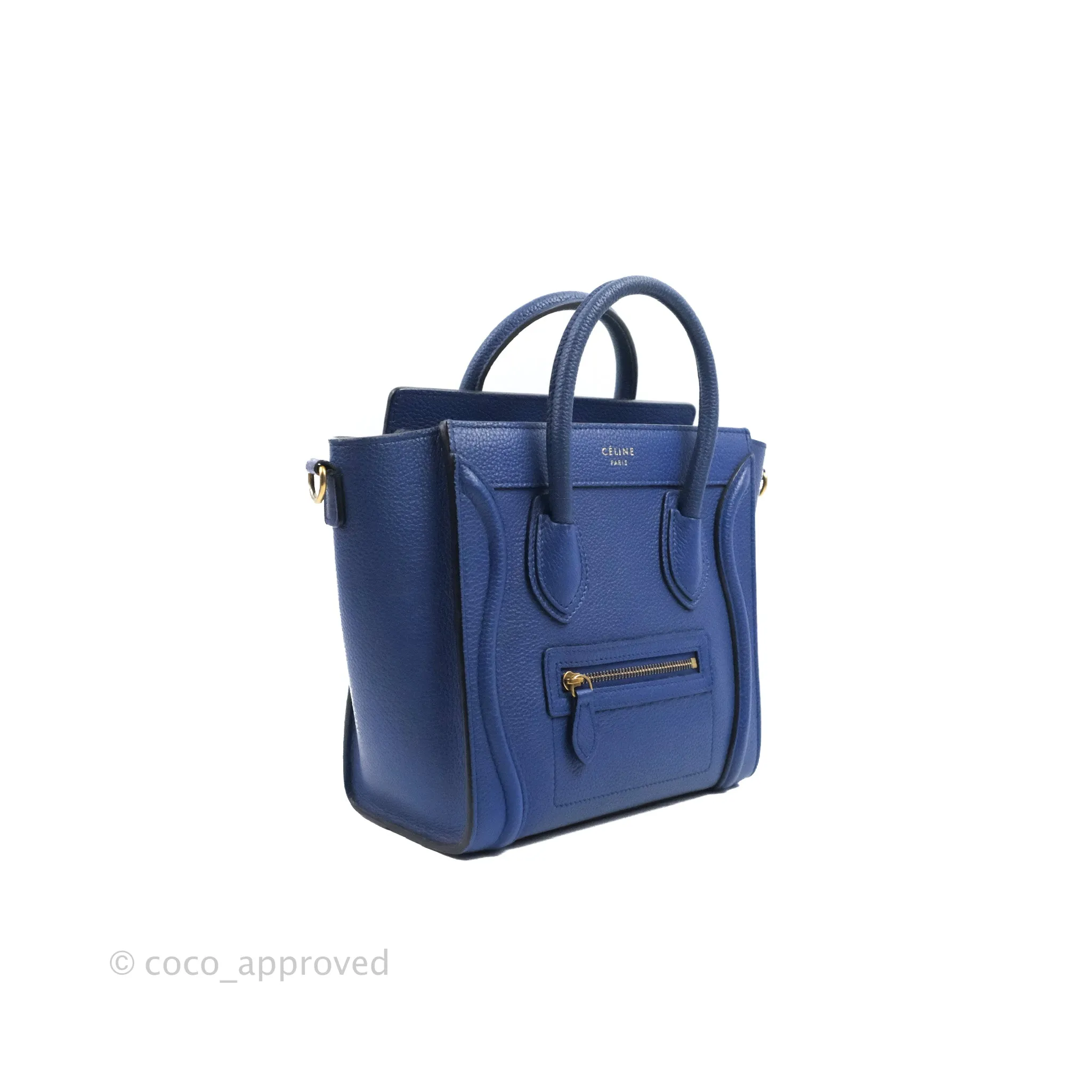 Celine Nano Luggage Dark Blue Drummed Calfskin Gold Hardware