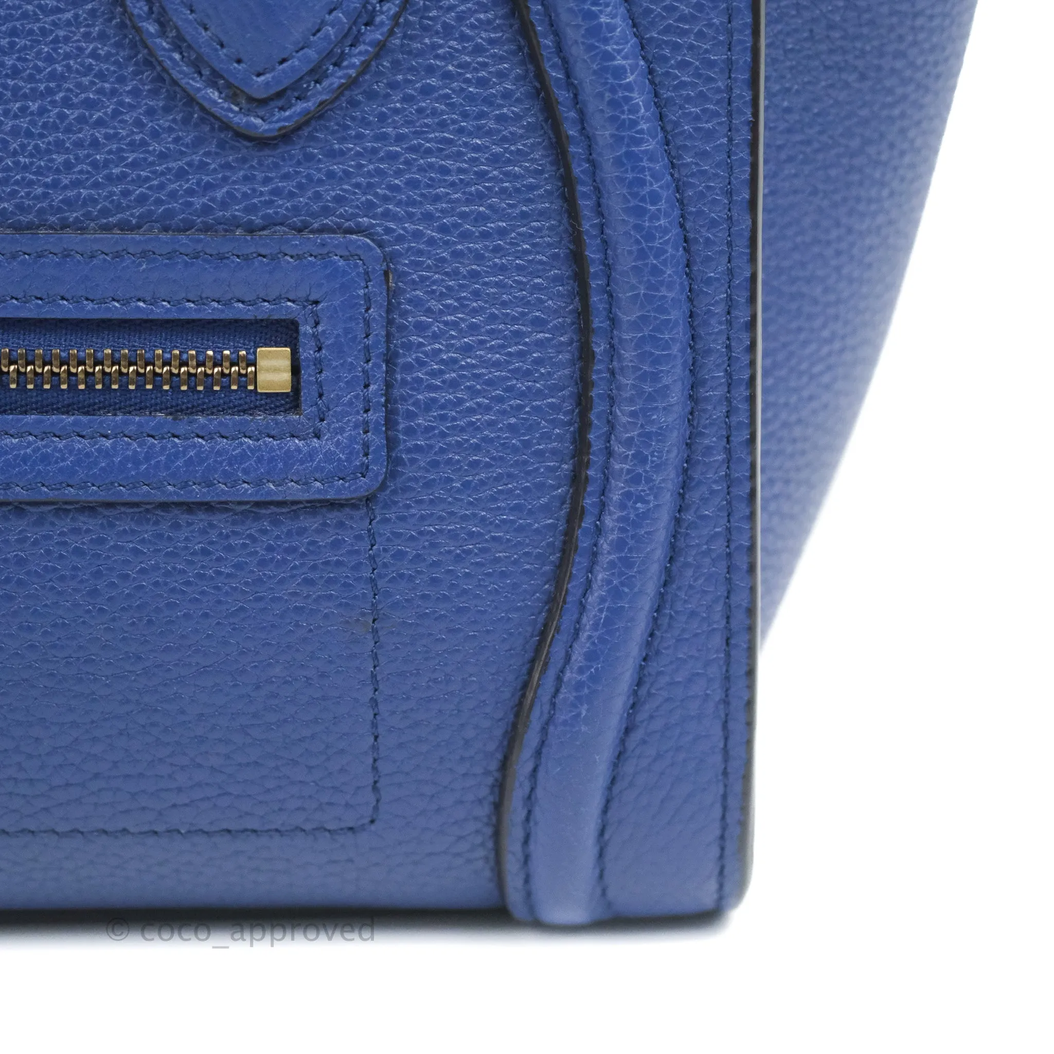 Celine Nano Luggage Dark Blue Drummed Calfskin Gold Hardware