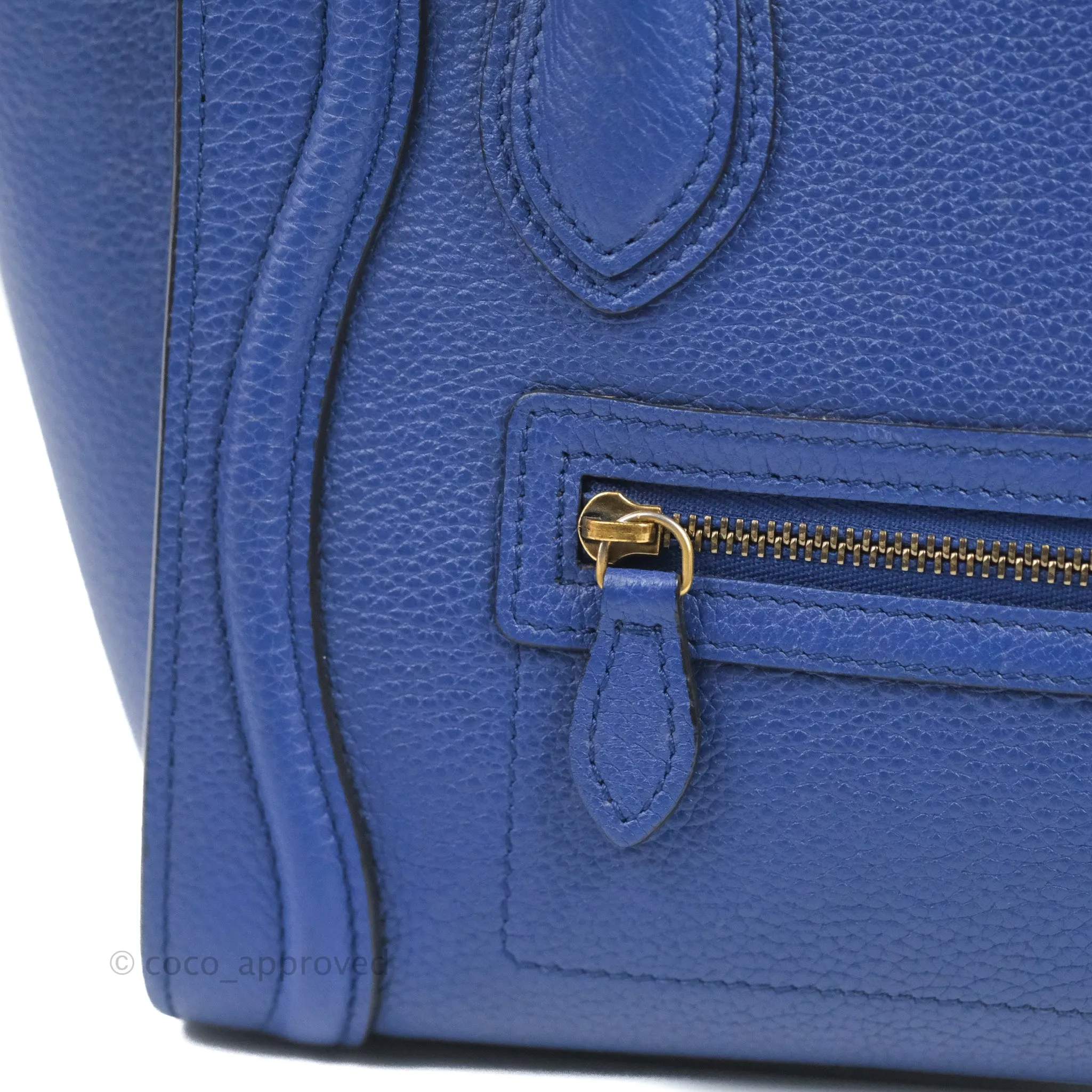 Celine Nano Luggage Dark Blue Drummed Calfskin Gold Hardware