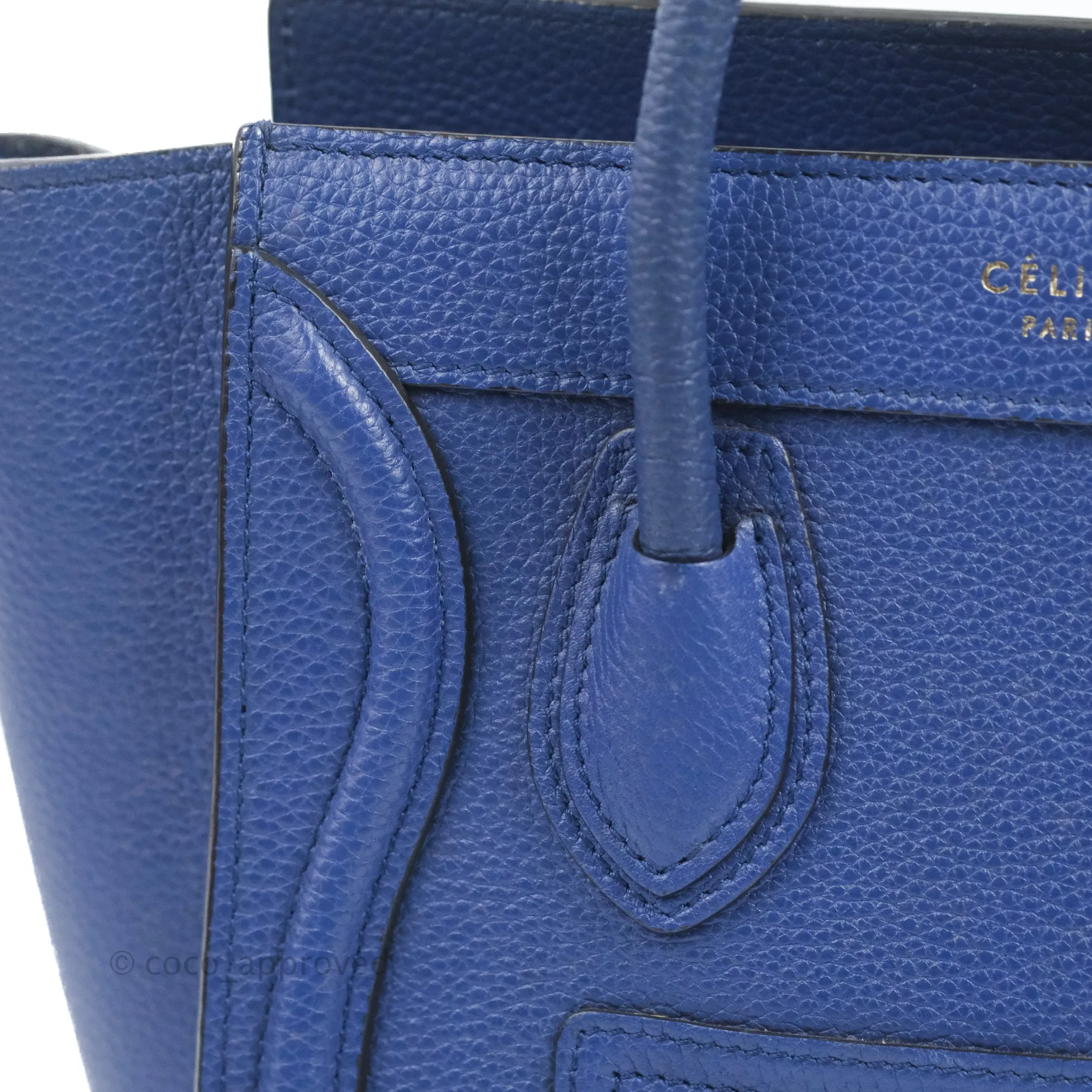 Celine Nano Luggage Dark Blue Drummed Calfskin Gold Hardware