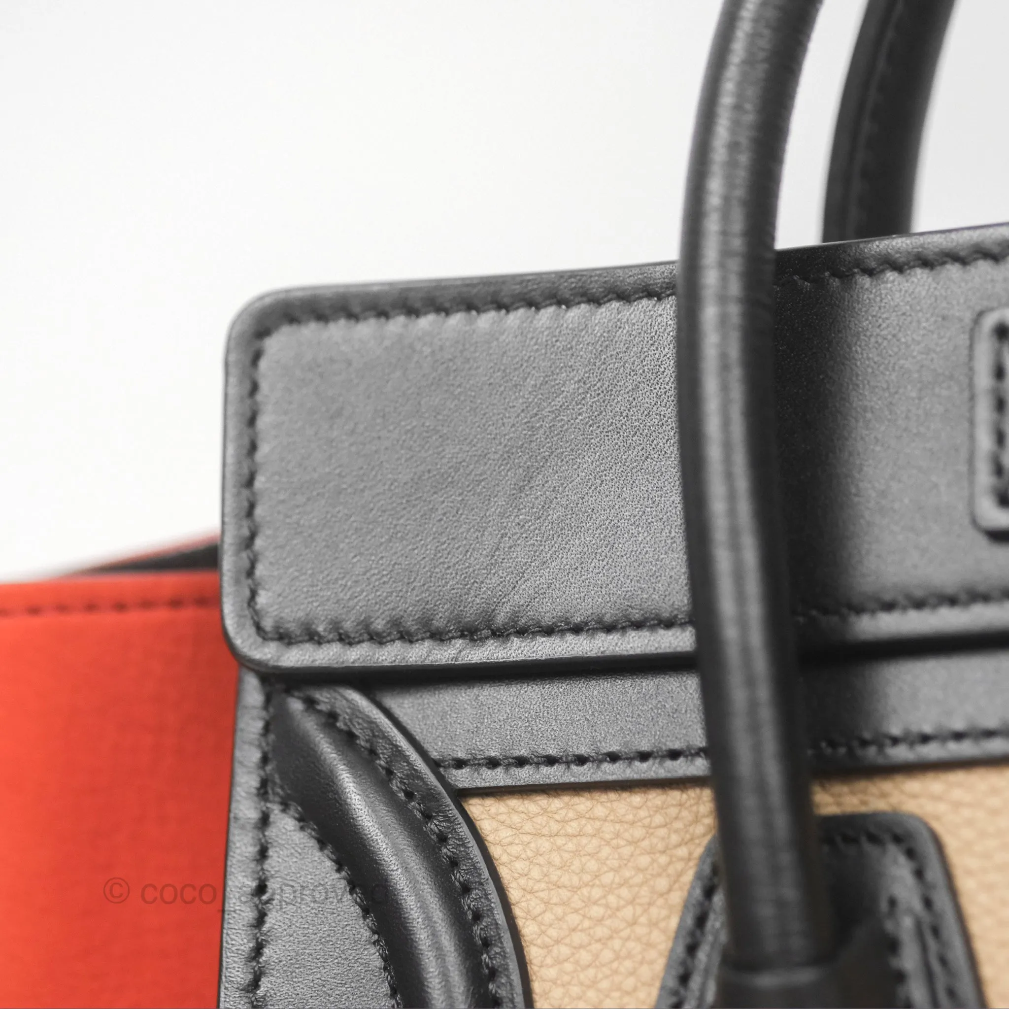 Celine Nano Luggage Grained Calfskin Gold Hardware Orange/Black/Beige