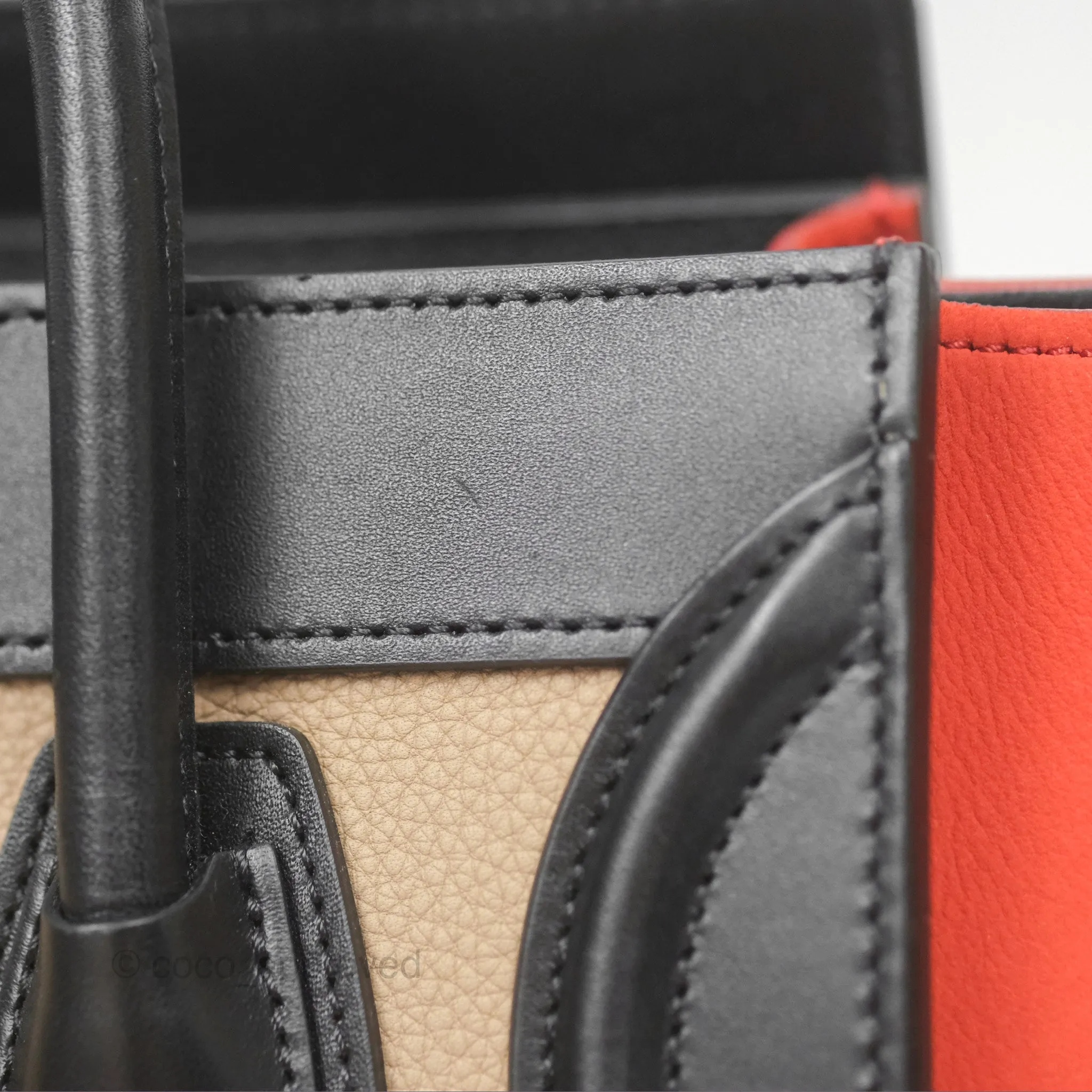 Celine Nano Luggage Grained Calfskin Gold Hardware Orange/Black/Beige