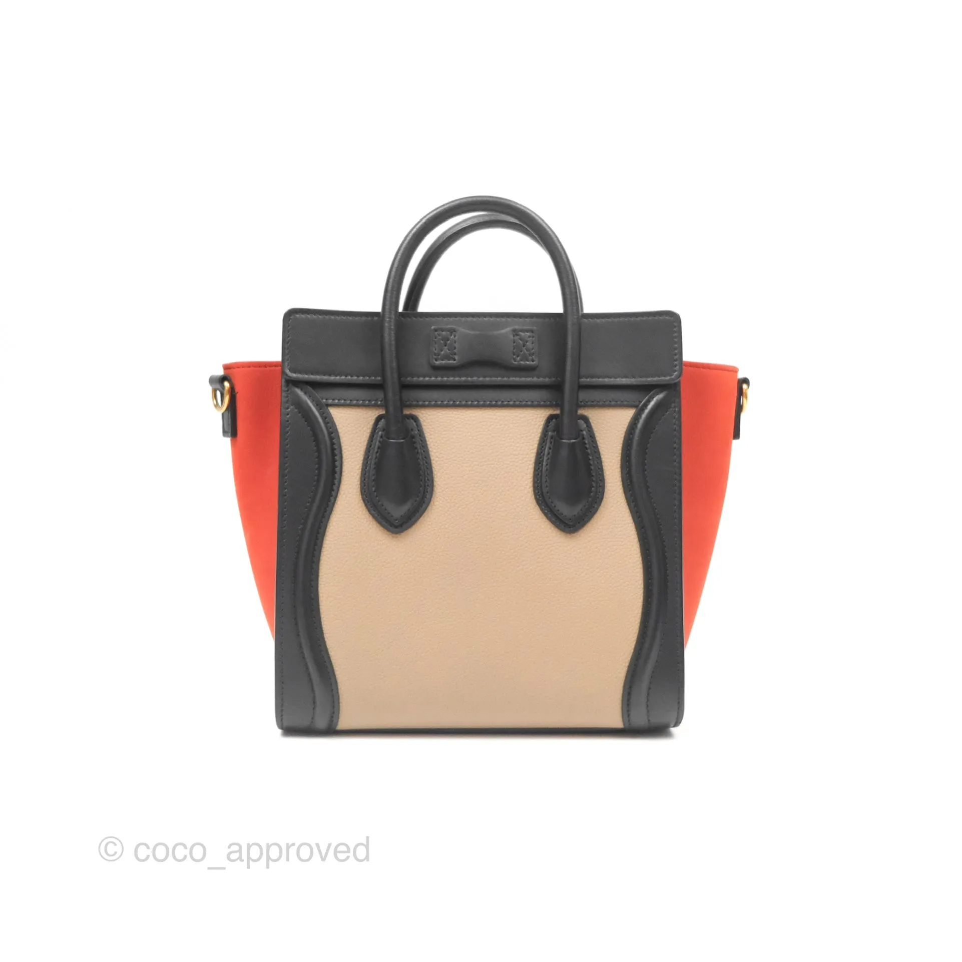 Celine Nano Luggage Grained Calfskin Gold Hardware Orange/Black/Beige