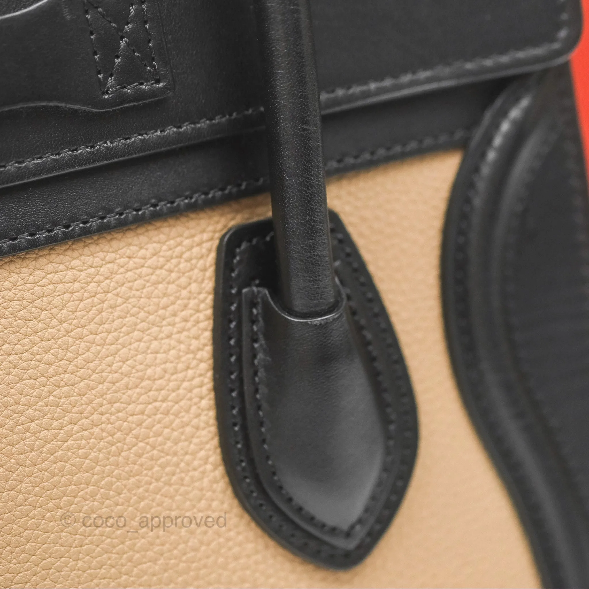 Celine Nano Luggage Grained Calfskin Gold Hardware Orange/Black/Beige