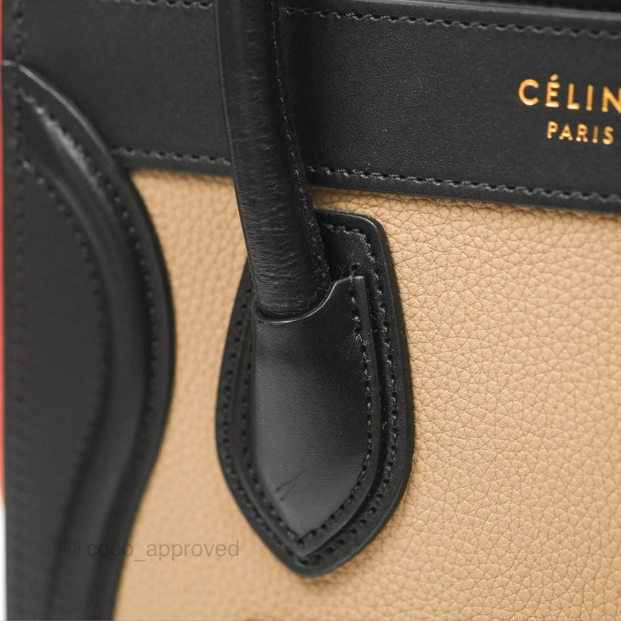 Celine Nano Luggage Grained Calfskin Gold Hardware Orange/Black/Beige