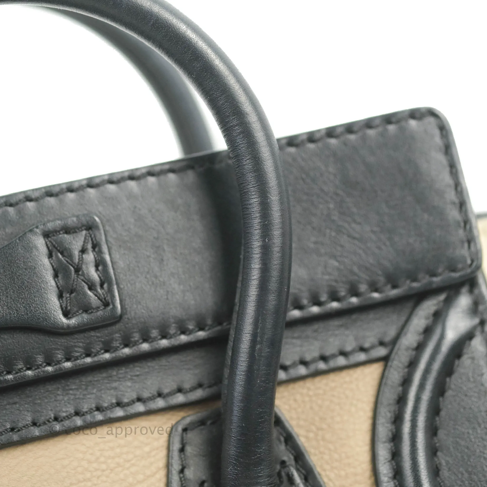 Celine Nano Luggage Grained Calfskin Gold Hardware White/Black/Beige