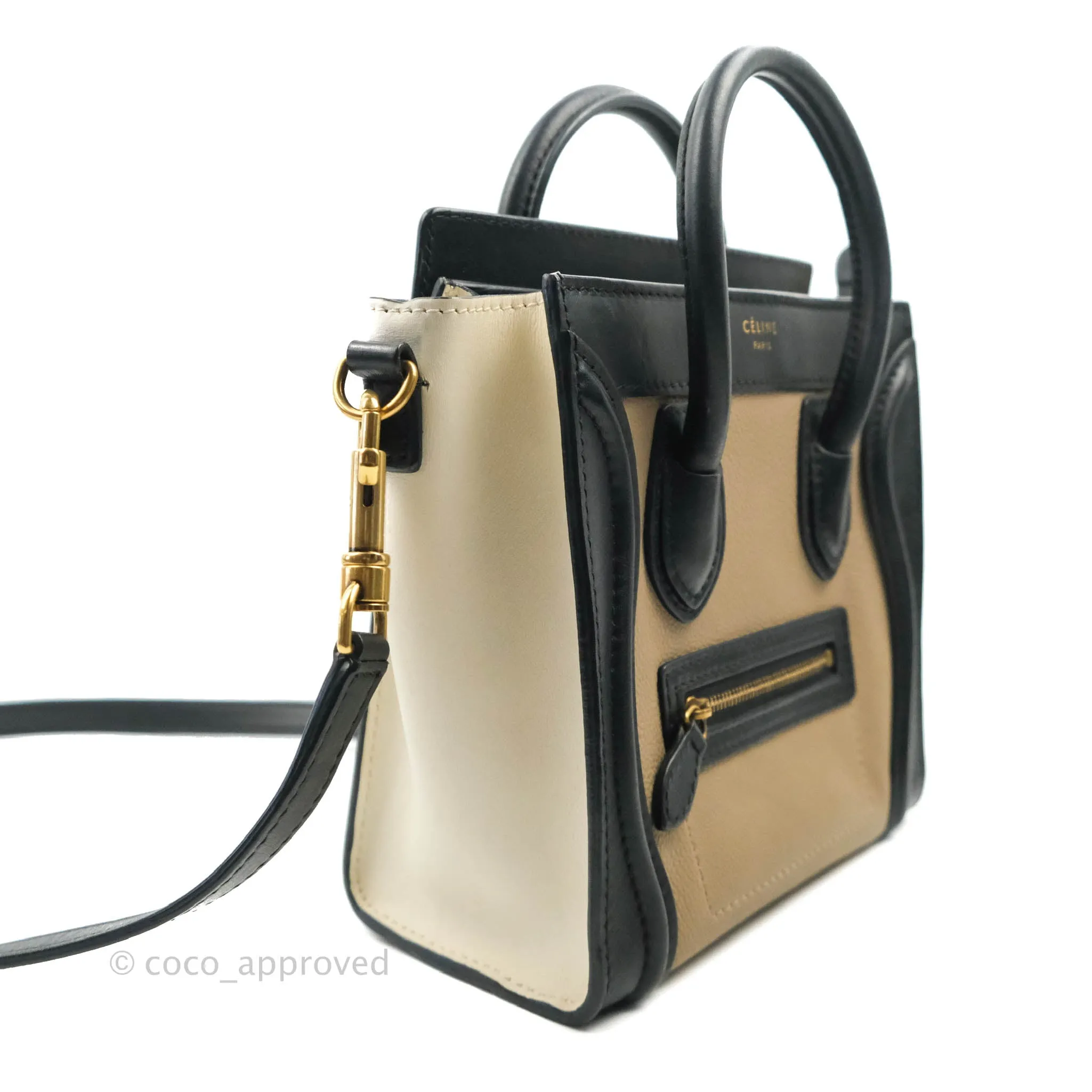 Celine Nano Luggage Grained Calfskin Gold Hardware White/Black/Beige